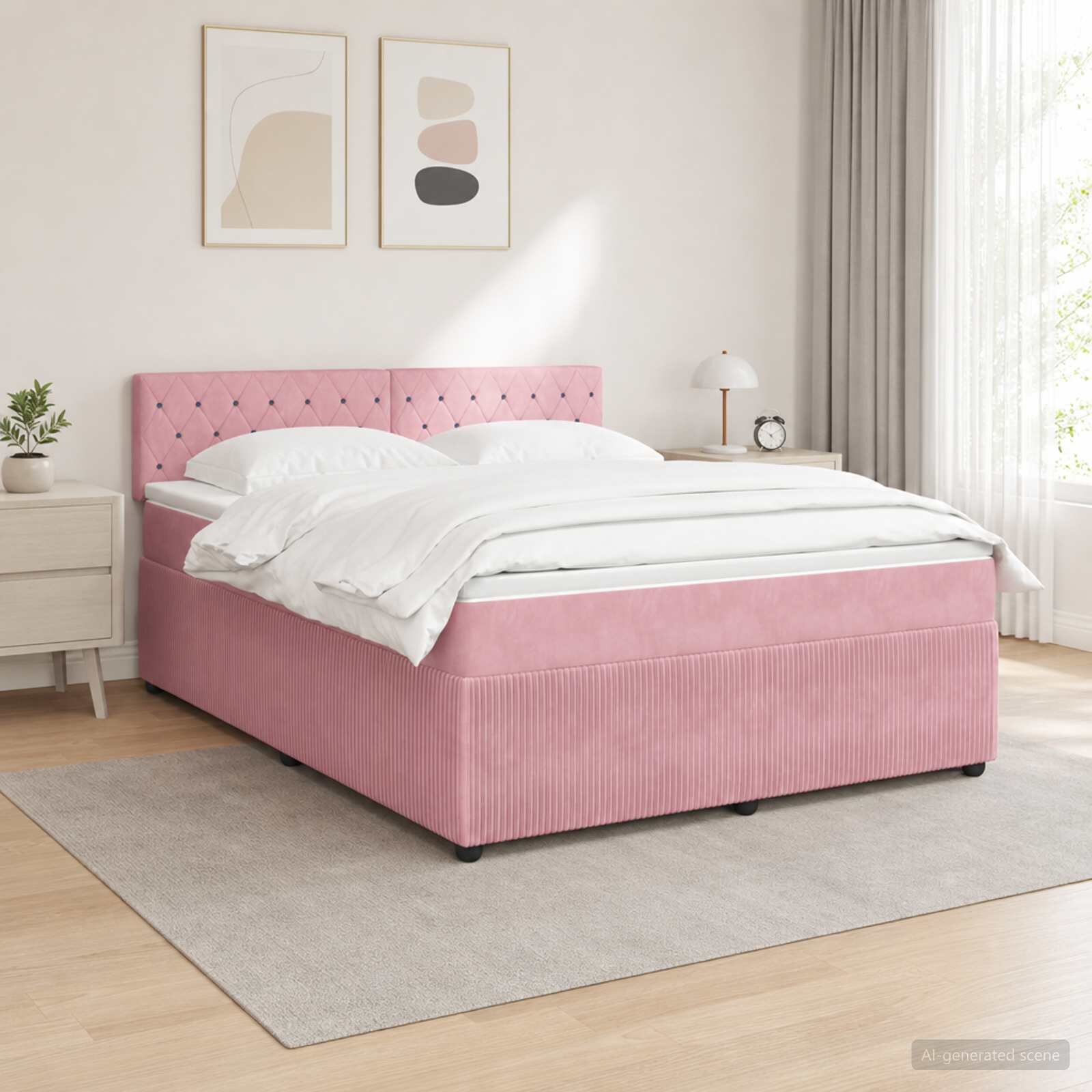 vidaXL Континентално легло с матрак Розово 180 x 200 cm Кадифе