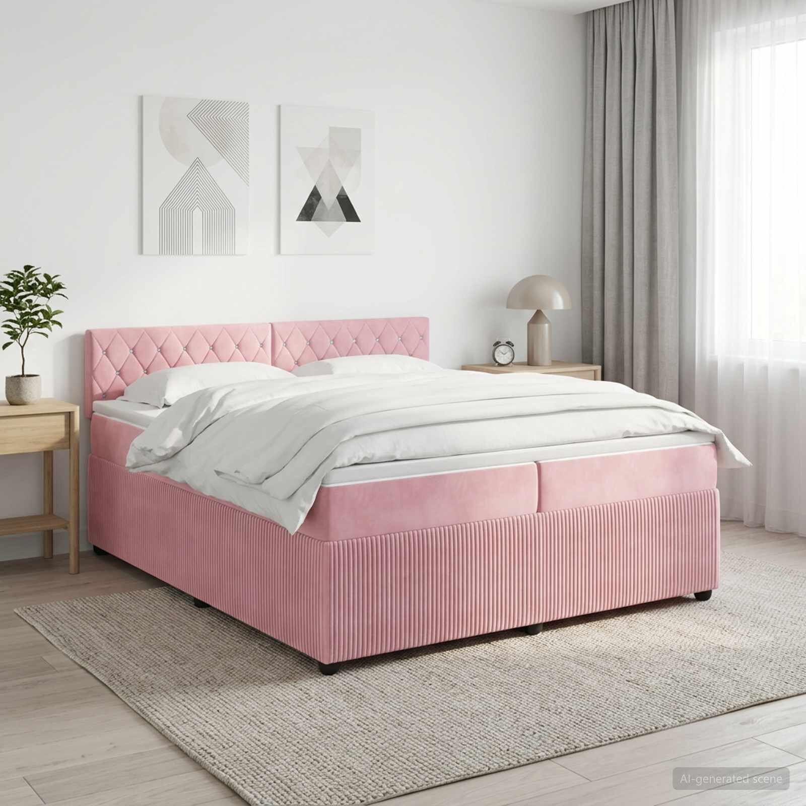 vidaXL Континентално легло с матрак Розово 200 x 200 cm Кадифе