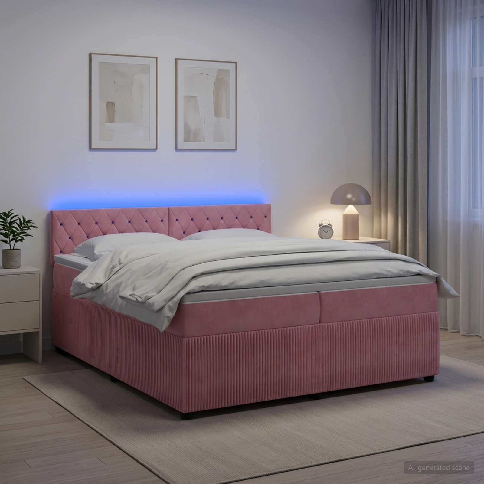 vidaXL Континентално легло с матрак Розово 200 x 200 cm Кадифе