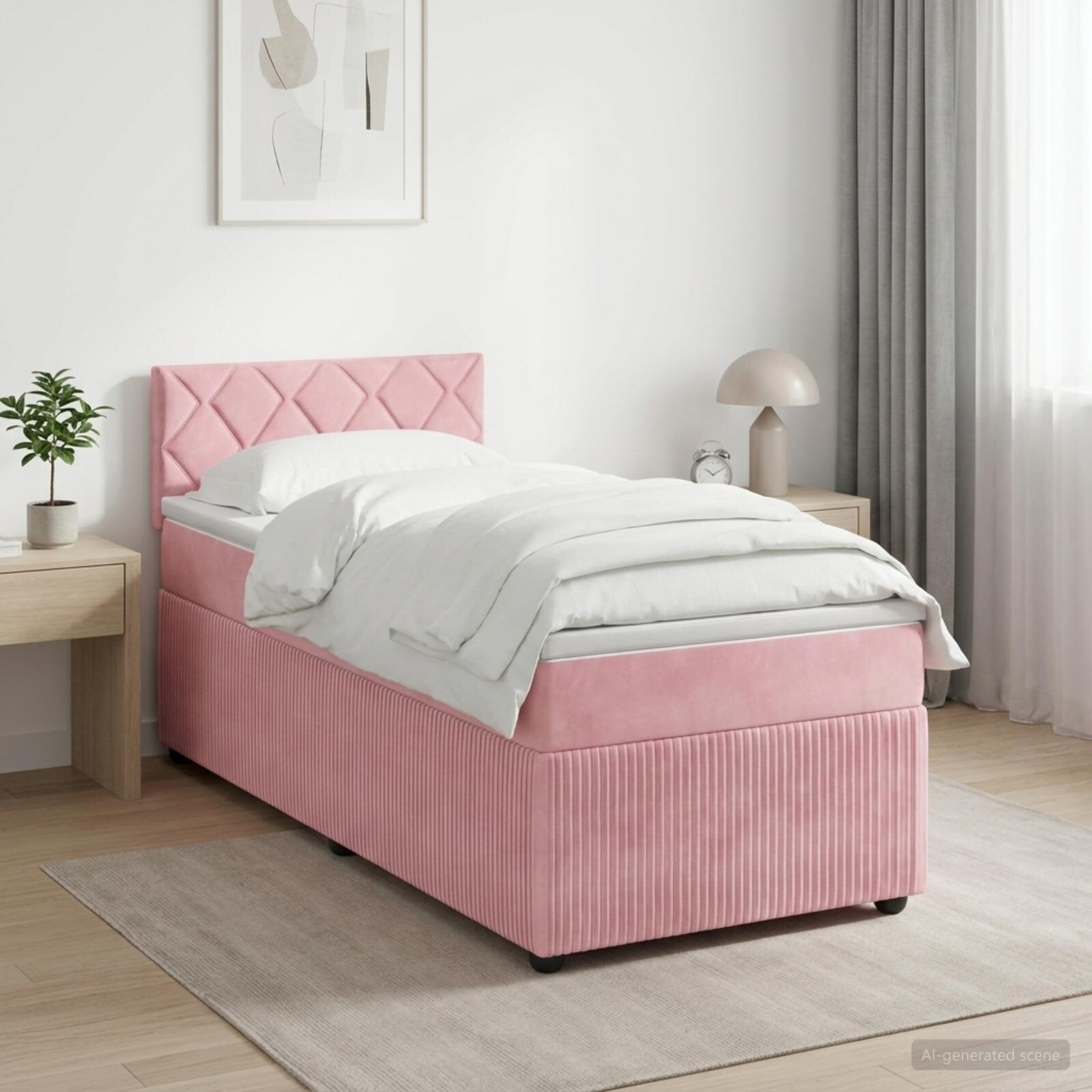 vidaXL Континентално легло с матрак Розово 90 x 190 cm Кадифе