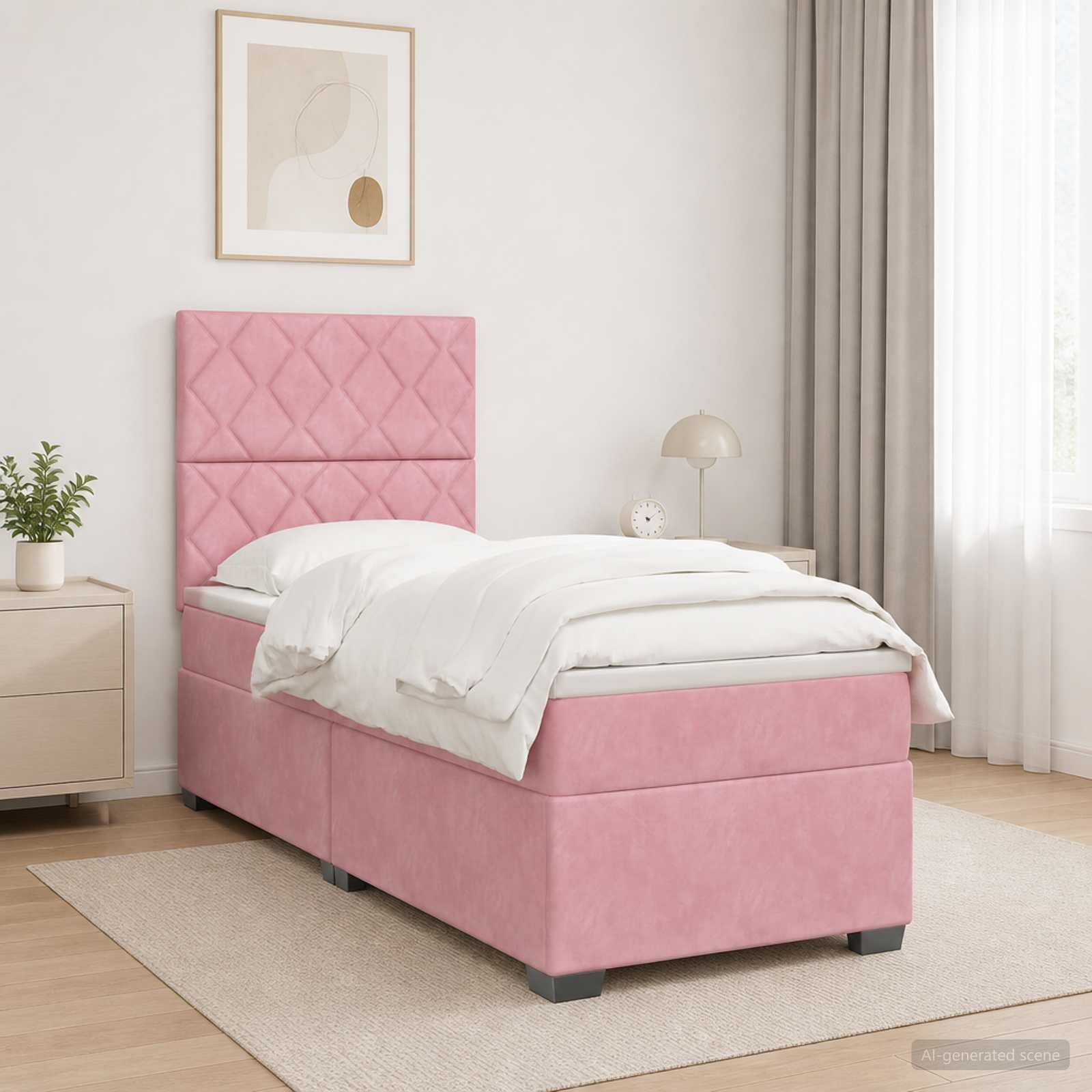vidaXL Континентално легло с матрак Розово 90 x 200 cm Кадифе