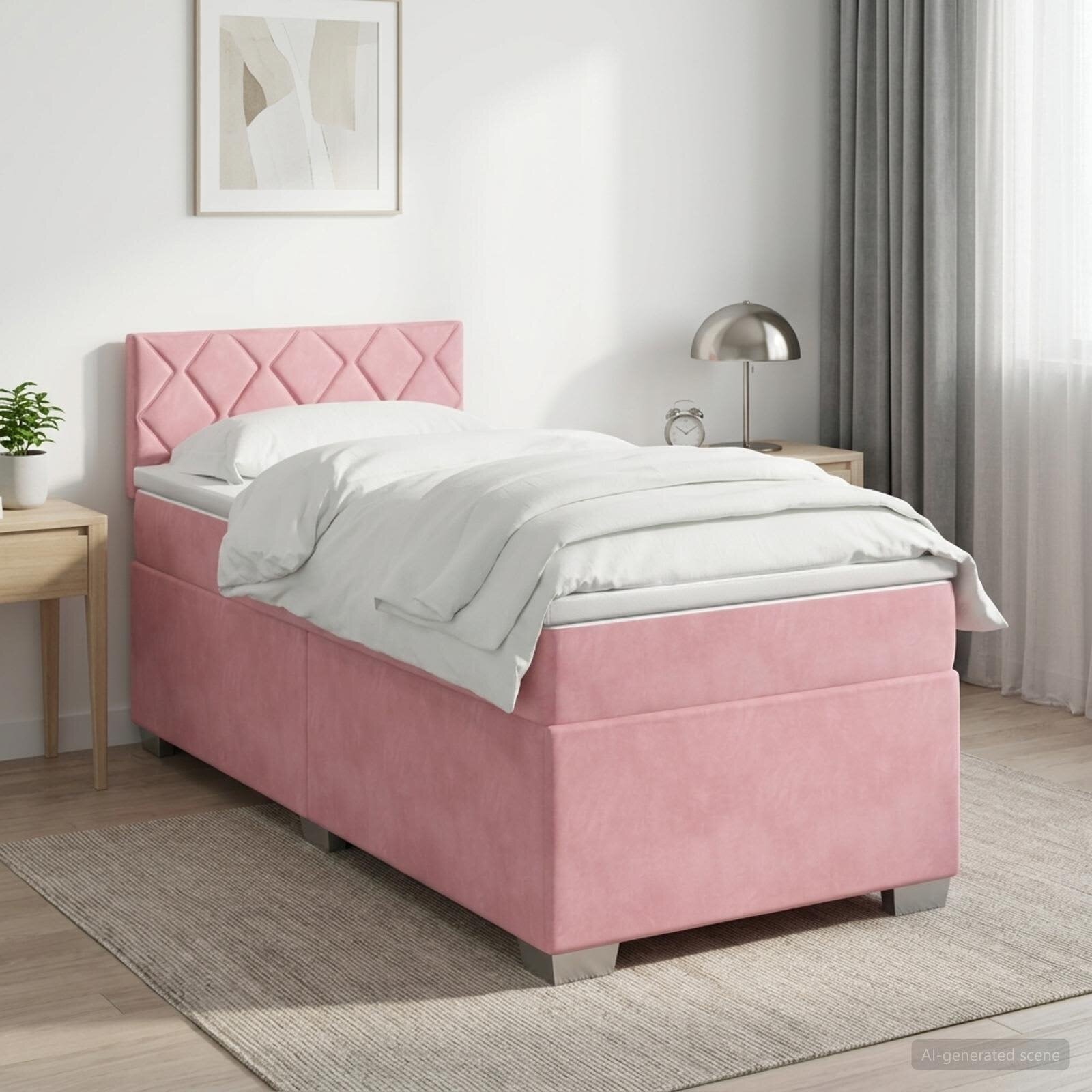 vidaXL Континентално легло с матрак Розово 90 x 200 cm Кадифе