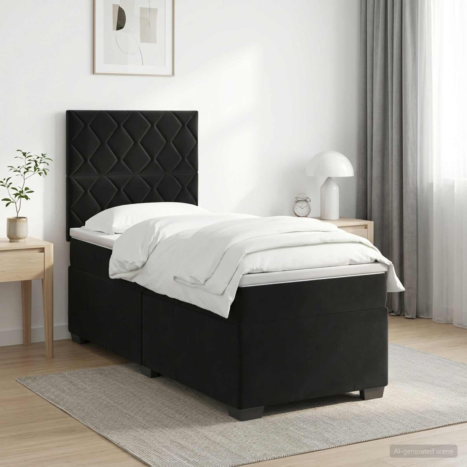 vidaXL Континентално легло с матрак с таблото Черно 90 x 190 cm Кадифе