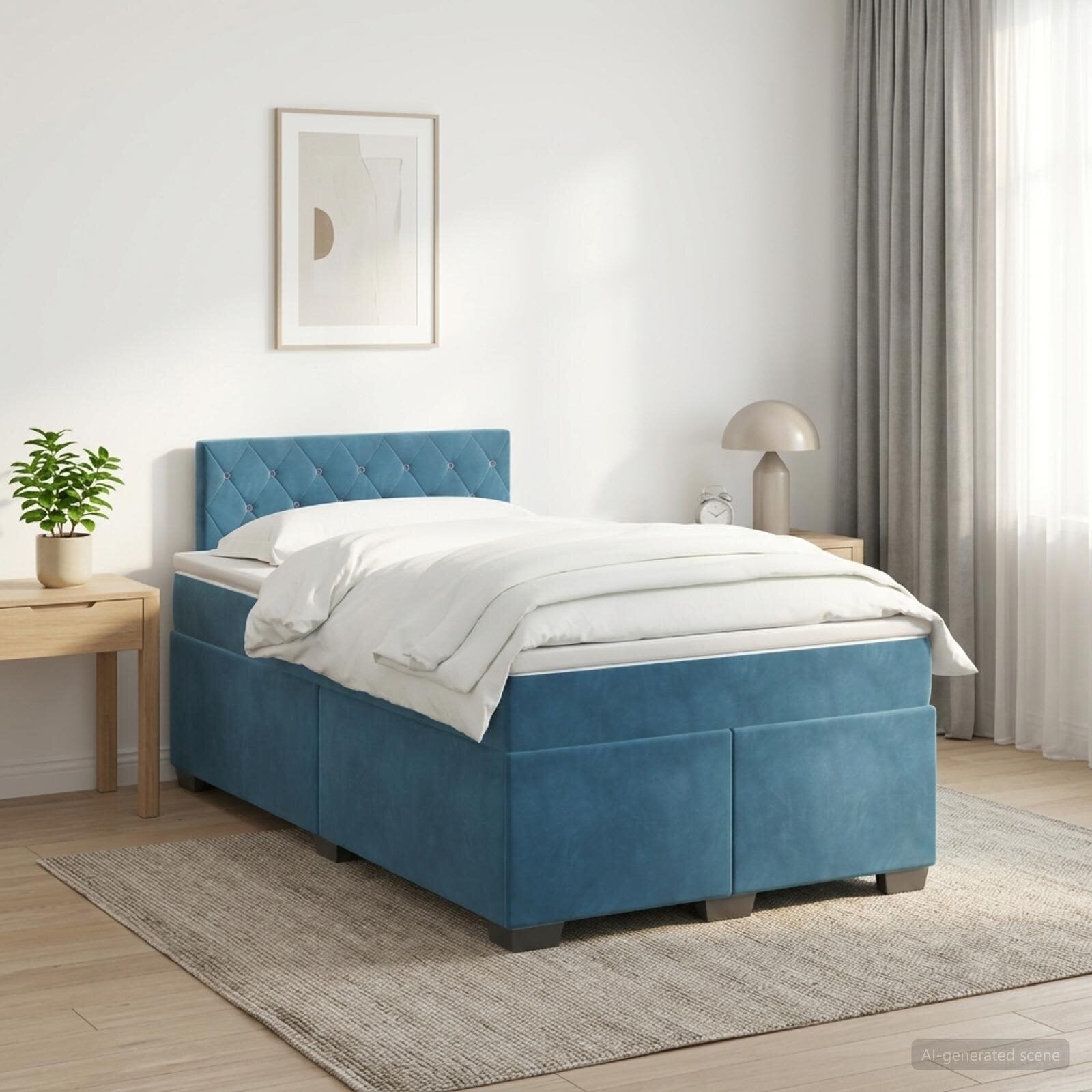 vidaXL Континентално легло с матрак Синьо 120 x 190 cm Кадифе