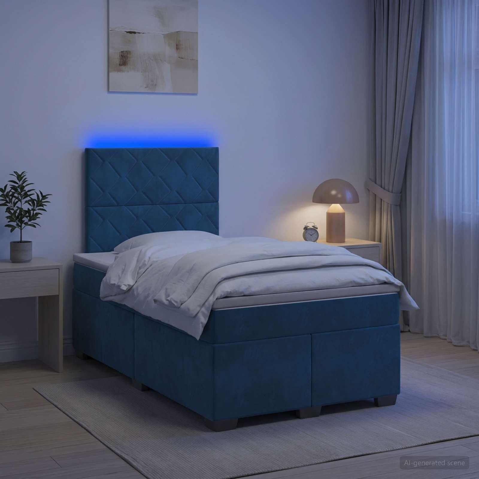 vidaXL Континентално легло с матрак Синьо 120 x 190 cm Кадифе
