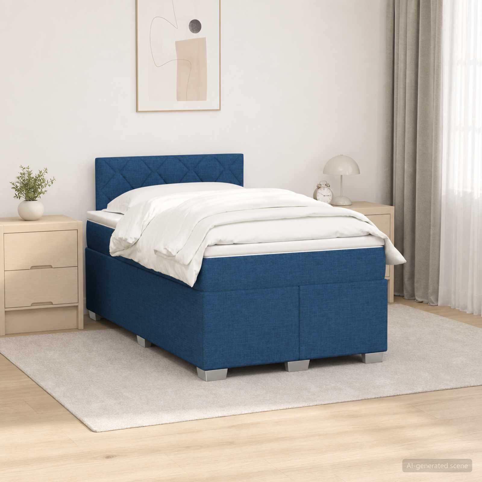 vidaXL Континентално легло с матрак Синьо 120 x 190 cm Текстил