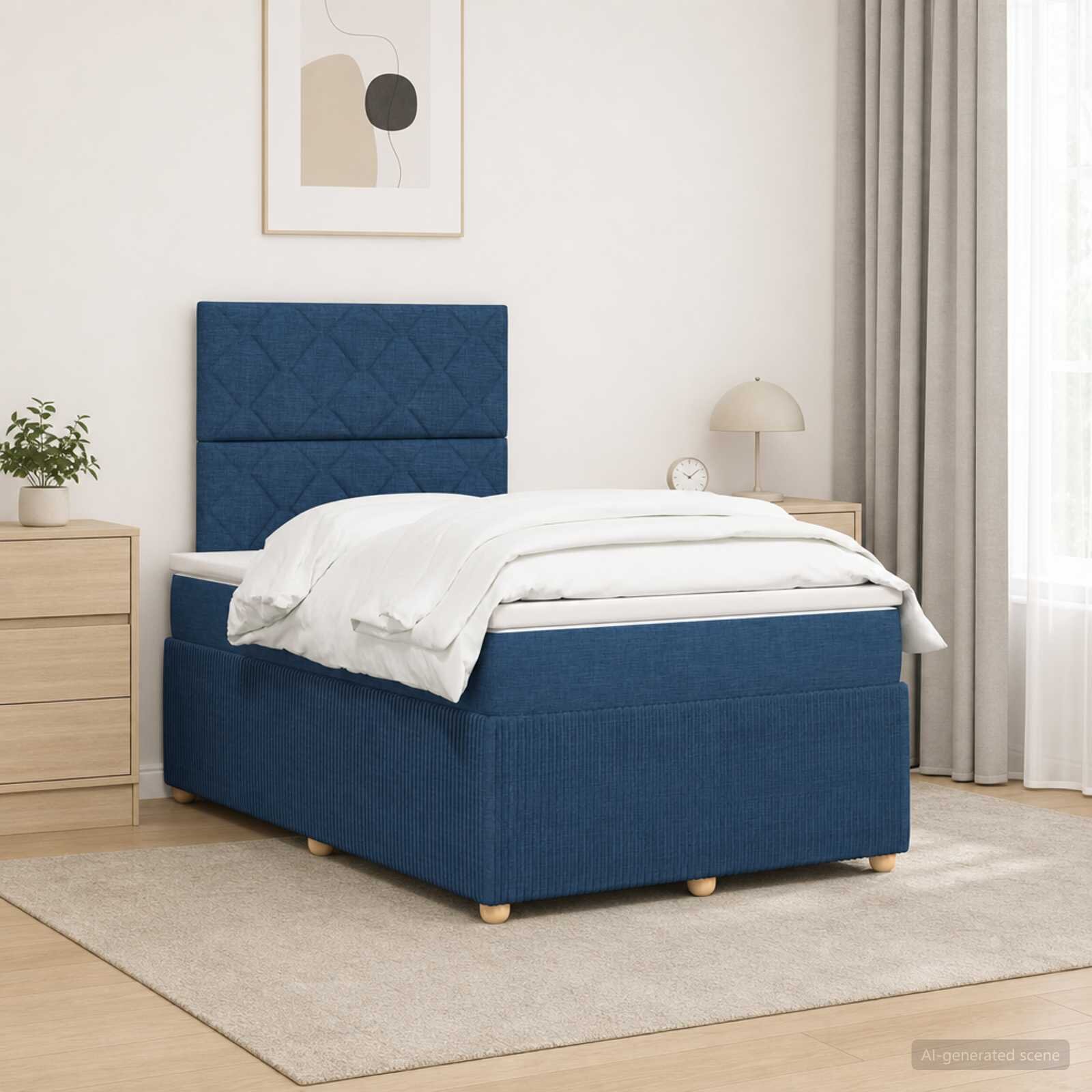 vidaXL Континентално легло с матрак Синьо 120 x 190 cm Текстил