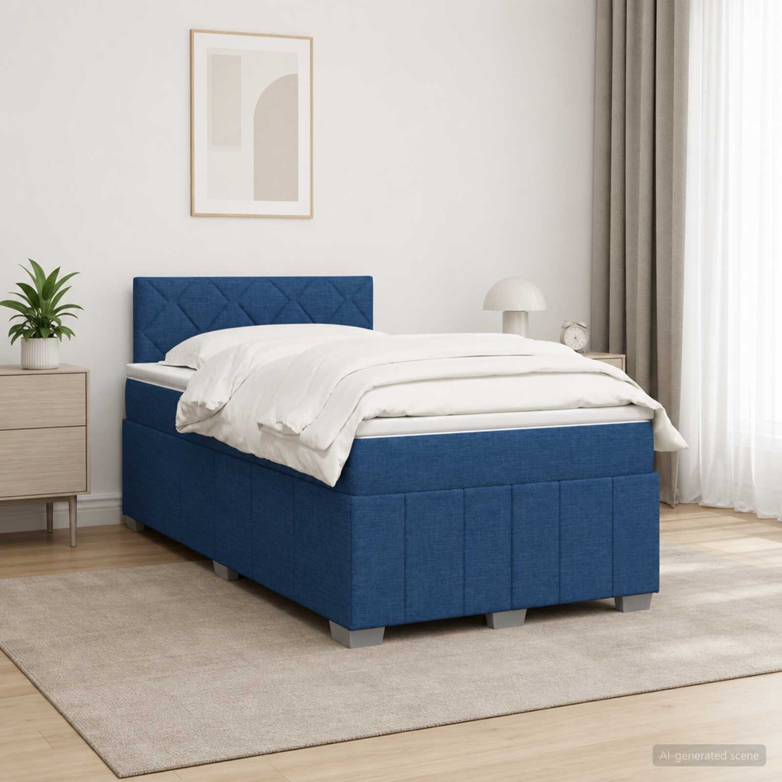 vidaXL Континентално легло с матрак Синьо 120 x 190 cm Текстил