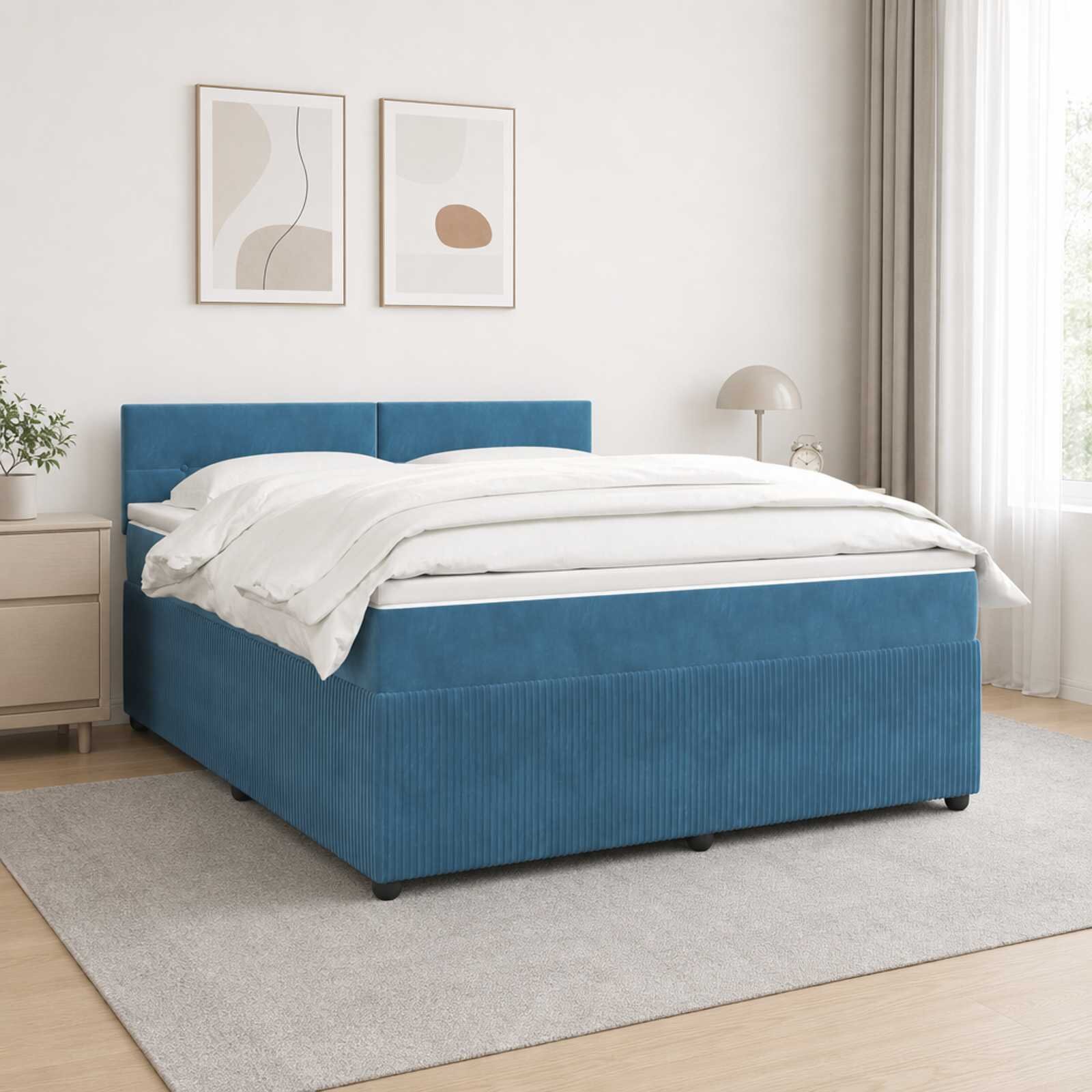 vidaXL Континентално легло с матрак Синьо 140 x 190 cm Кадифе