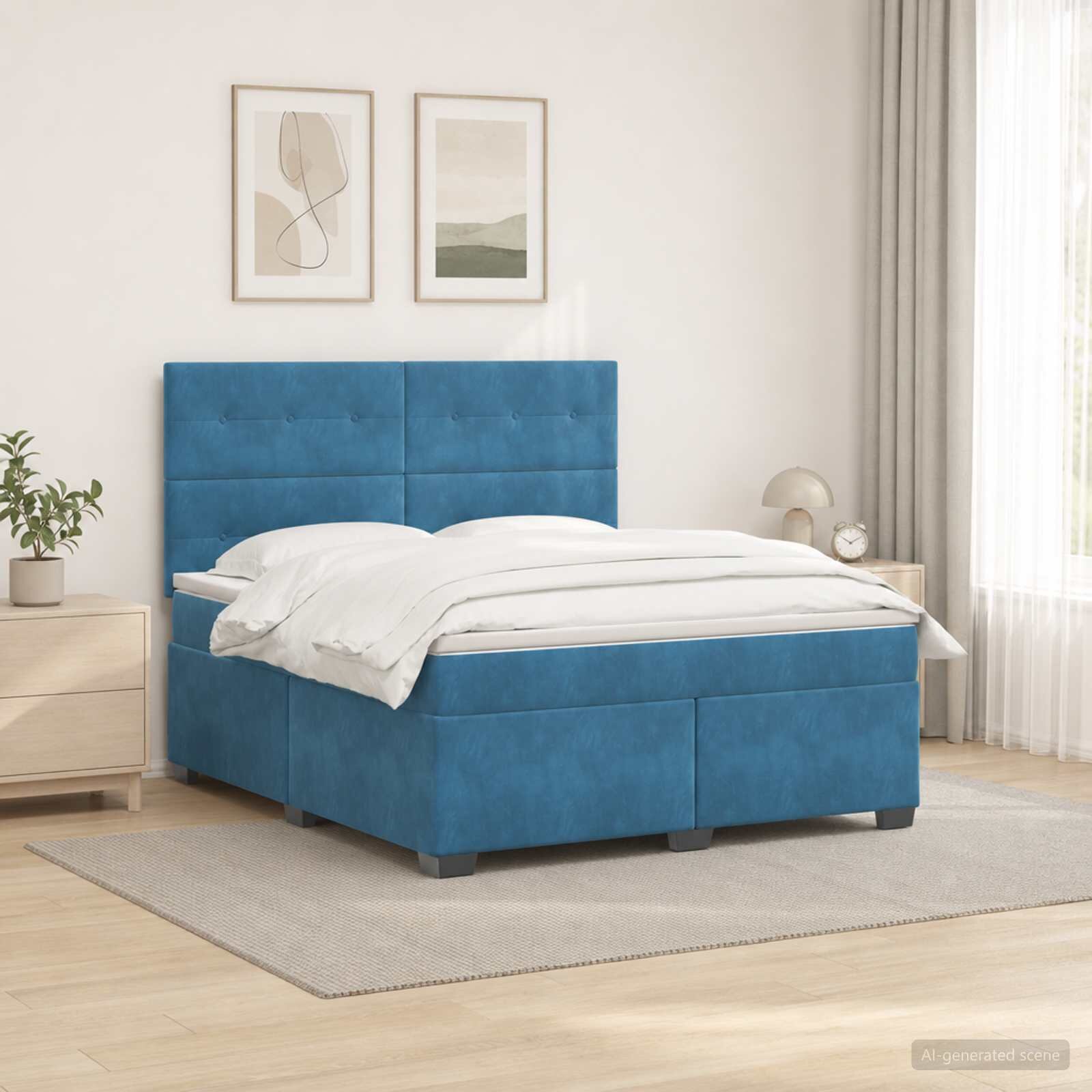 vidaXL Континентално легло с матрак Синьо 140 x 190 cm Кадифе