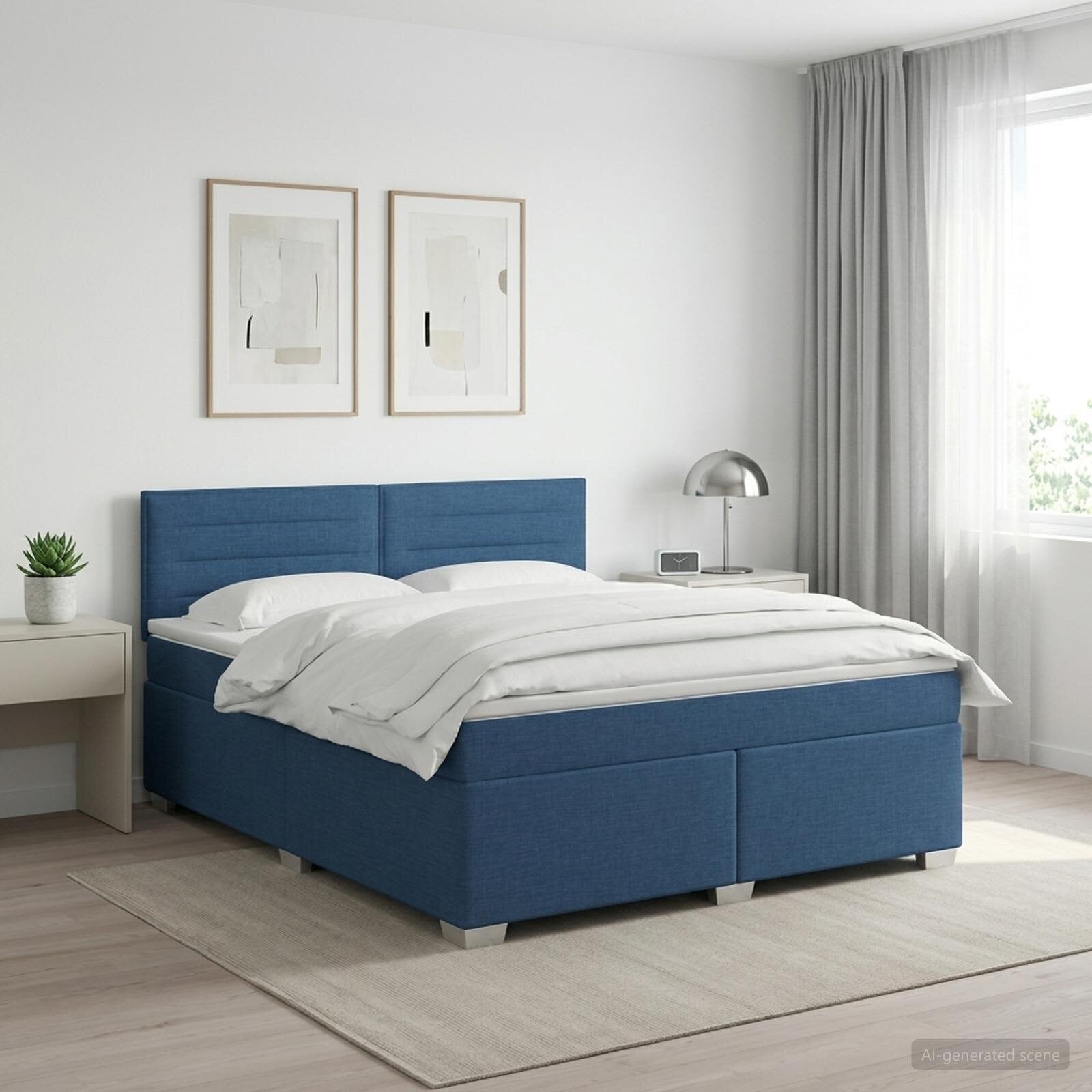 vidaXL Континентално легло с матрак Синьо 140 x 200 cm Текстил