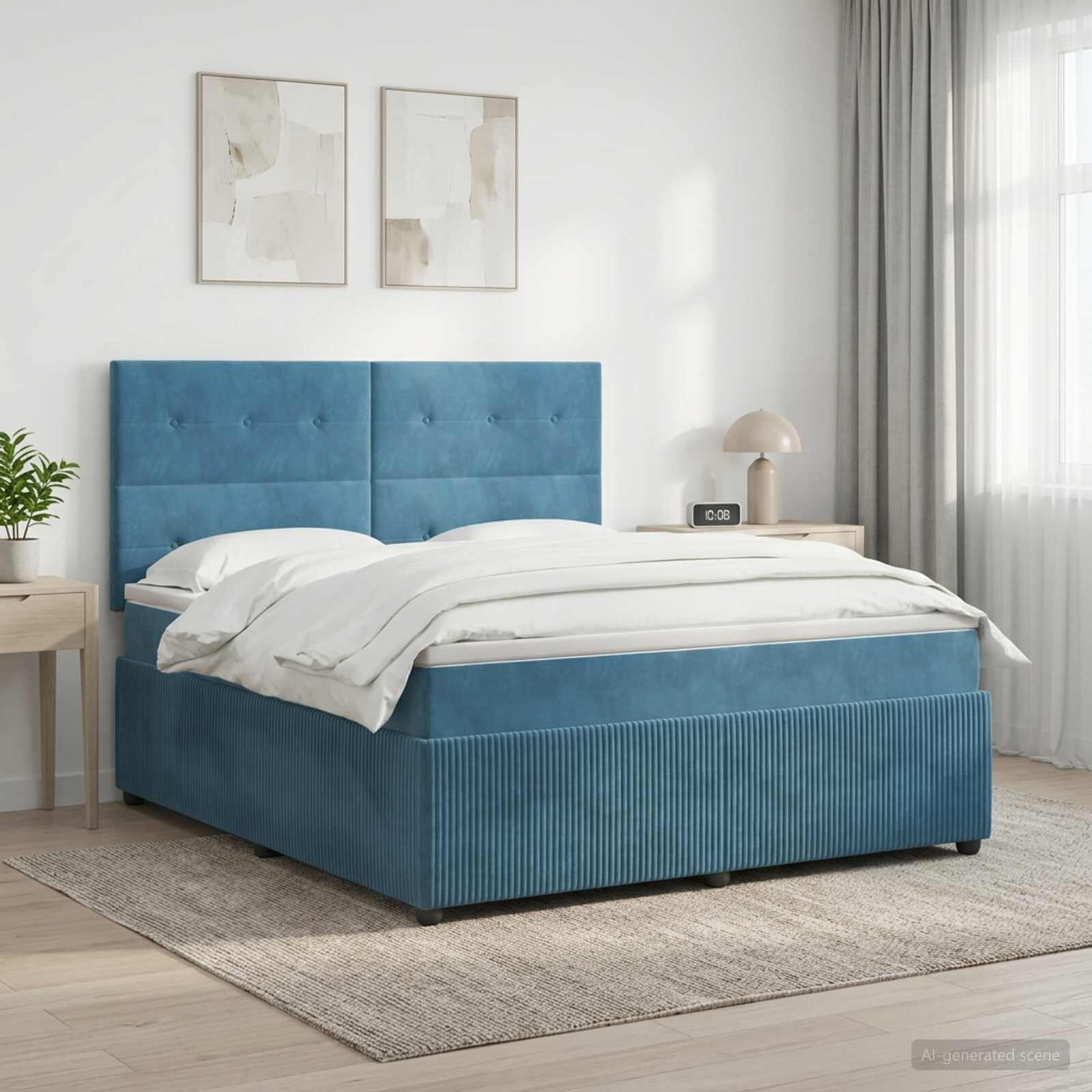 vidaXL Континентално легло с матрак Синьо 160 x 200 cm Кадифе