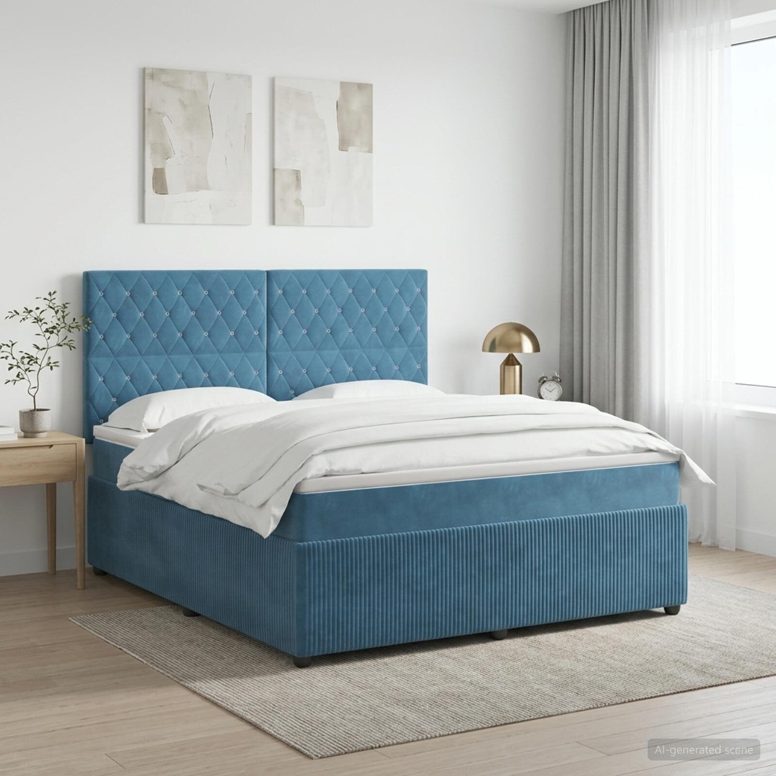 vidaXL Континентално легло с матрак Синьо 160 x 200 cm Кадифе