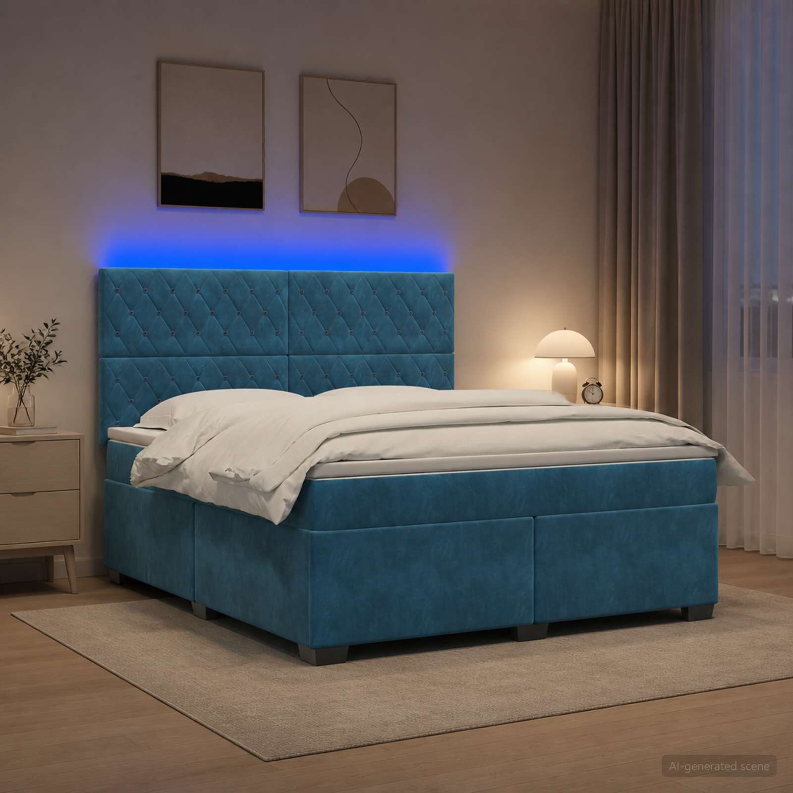vidaXL Континентално легло с матрак Синьо 160 x 200 cm Кадифе