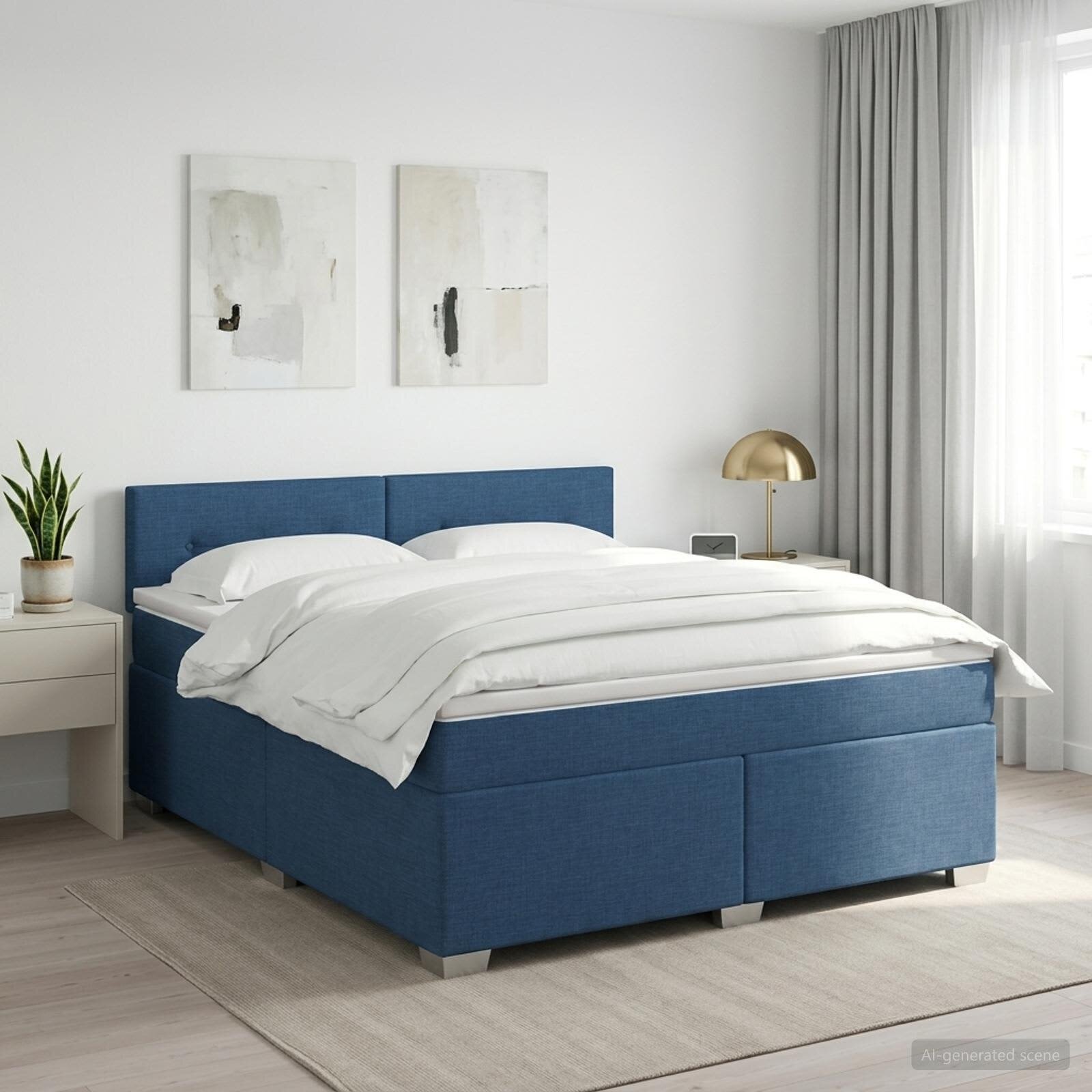 vidaXL Континентално легло с матрак Синьо 160 x 200 cm Текстил