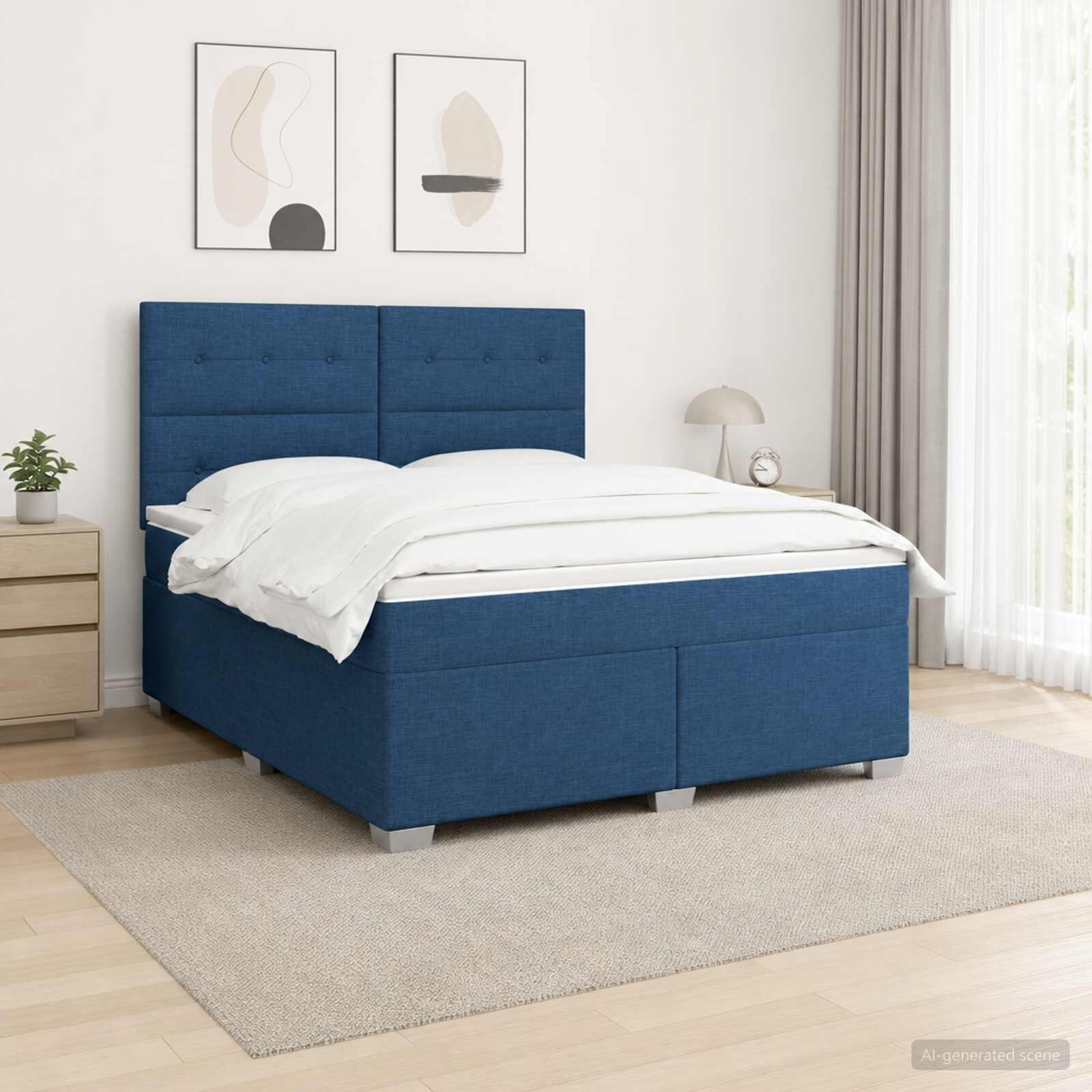 vidaXL Континентално легло с матрак Синьо 160 x 200 cm Текстил