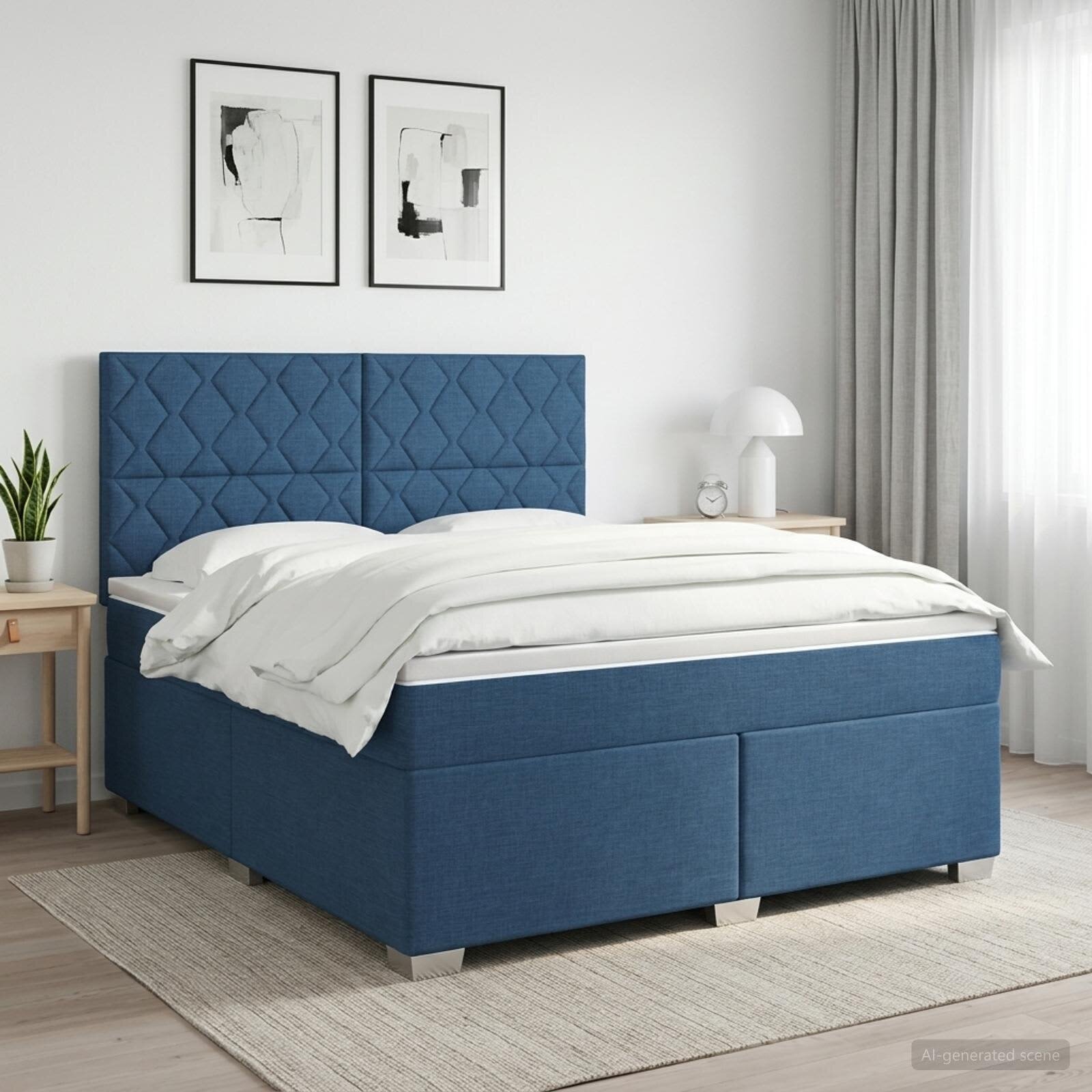 vidaXL Континентално легло с матрак Синьо 160 x 200 cm Текстил
