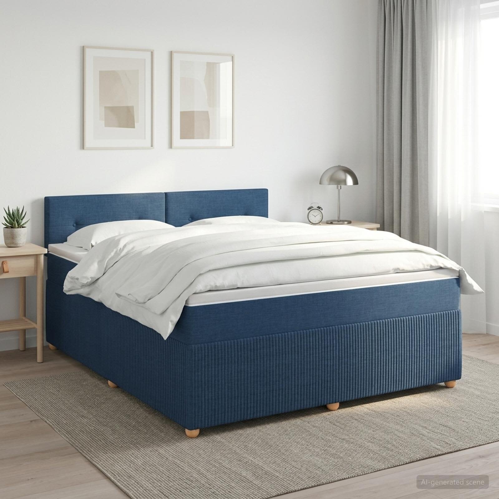 vidaXL Континентално легло с матрак Синьо 160 x 200 cm Текстил