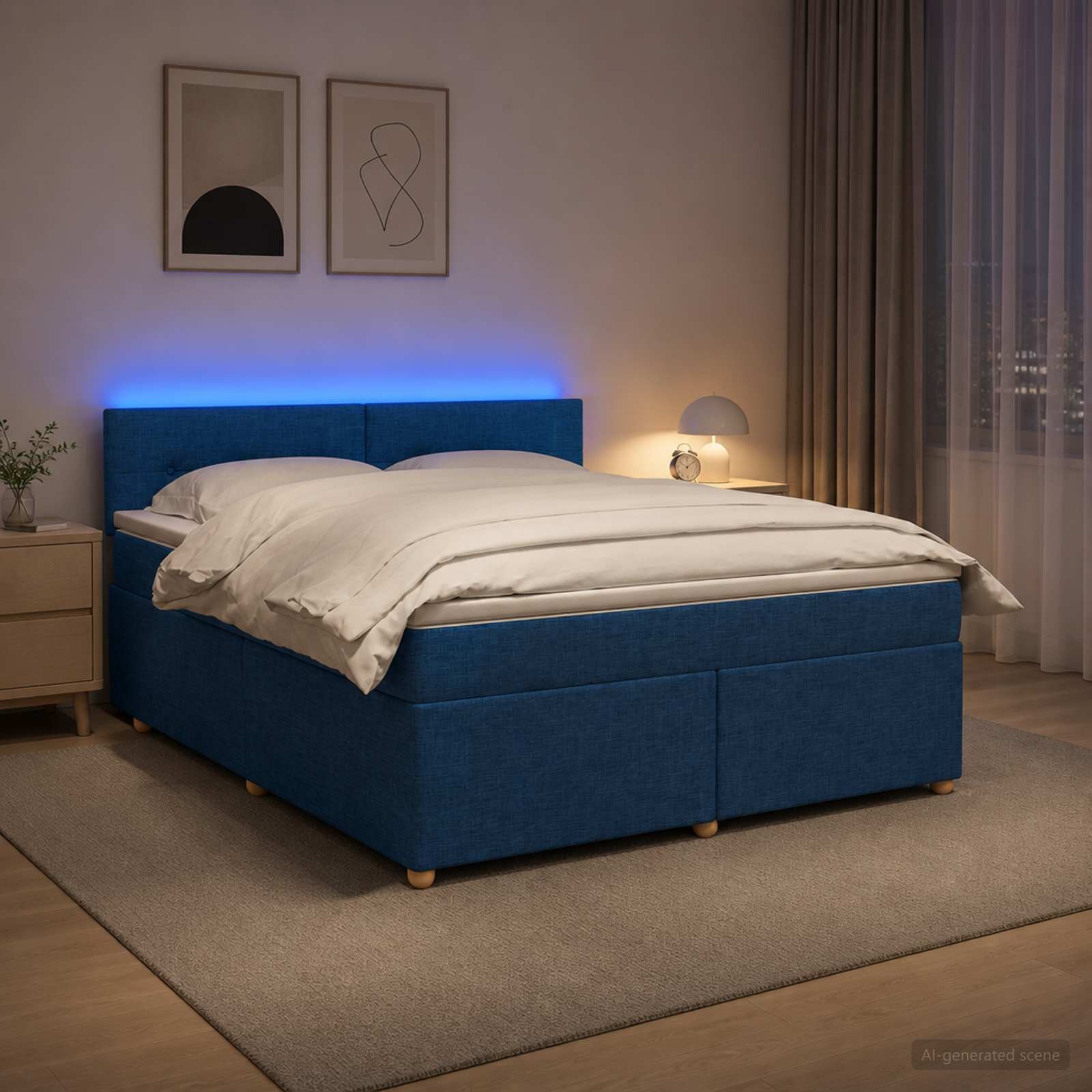 vidaXL Континентално легло с матрак Синьо 160 x 200 cm Текстил