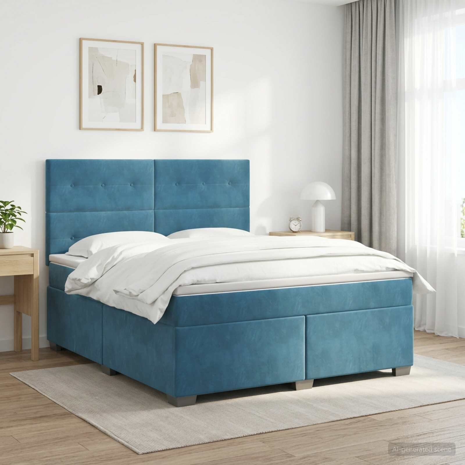 vidaXL Континентално легло с матрак Синьо 180 x 200 cm Кадифе