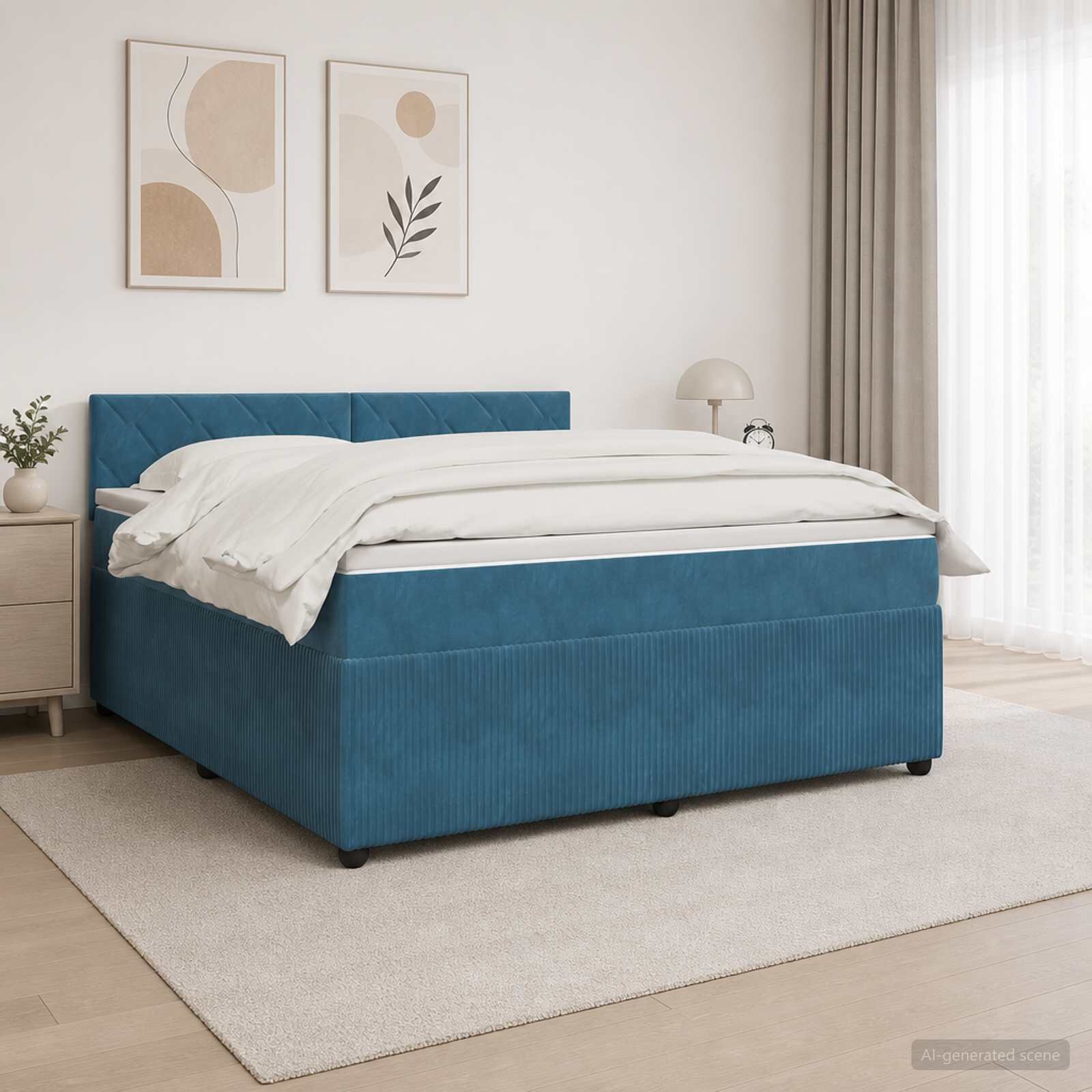 vidaXL Континентално легло с матрак Синьо 180 x 200 cm Кадифе