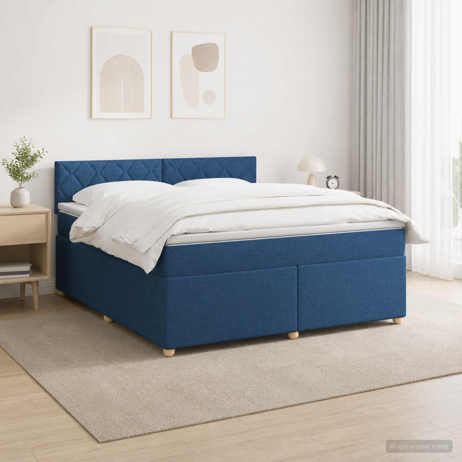 vidaXL Континентално легло с матрак Синьо 180 x 200 cm Текстил