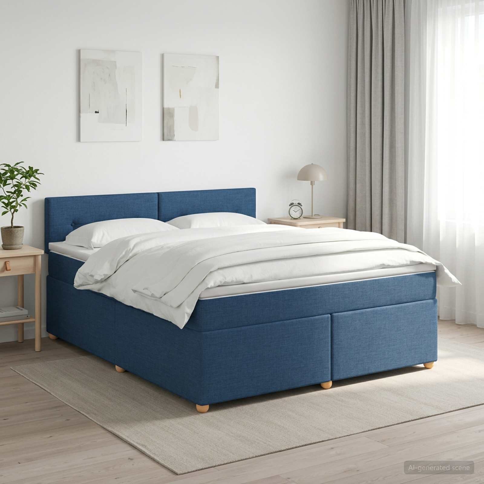 vidaXL Континентално легло с матрак Синьо 180 x 200 cm Текстил