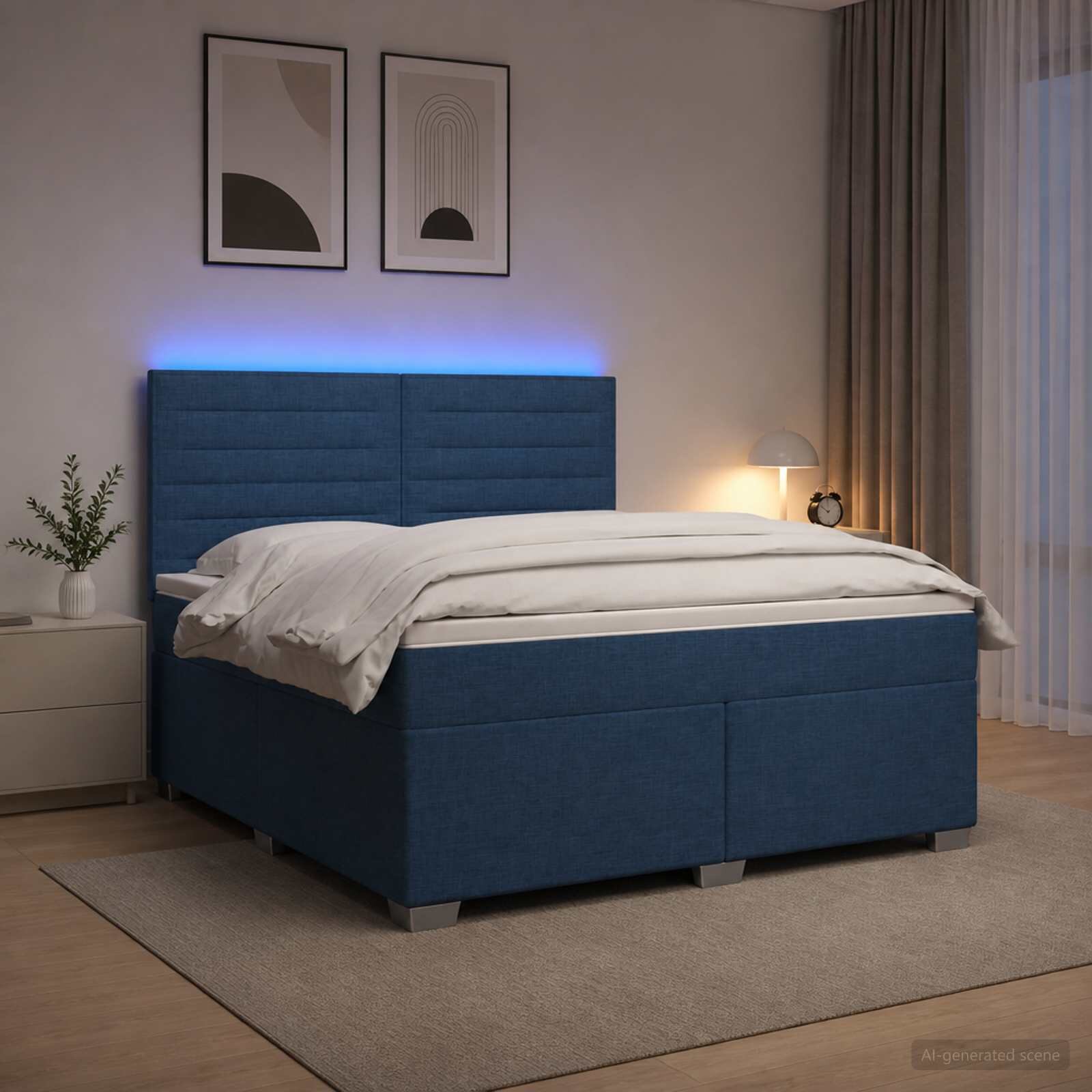 vidaXL Континентално легло с матрак Синьо 180 x 200 cm Текстил