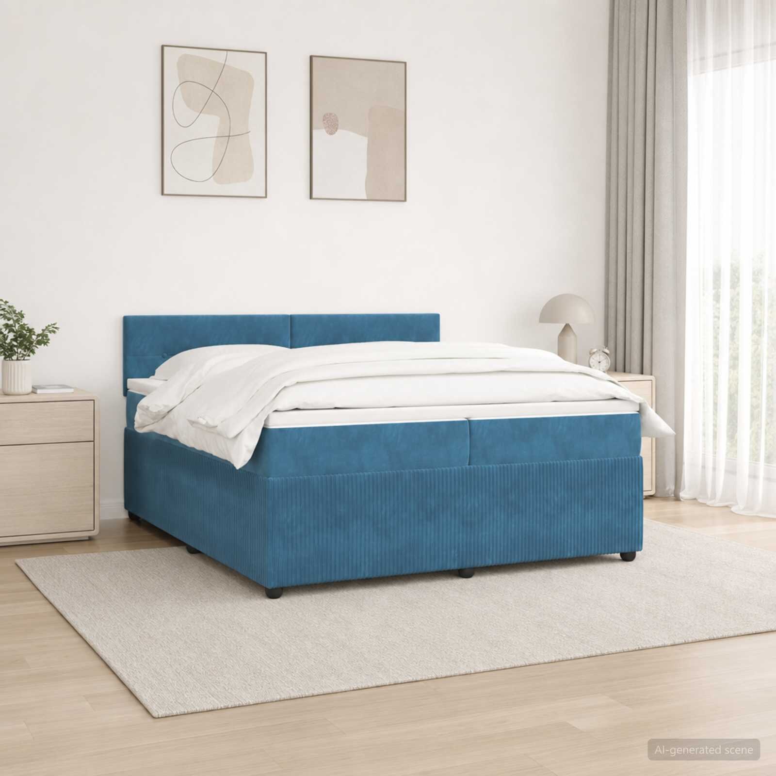vidaXL Континентално легло с матрак Синьо 200 x 200 cm Кадифе