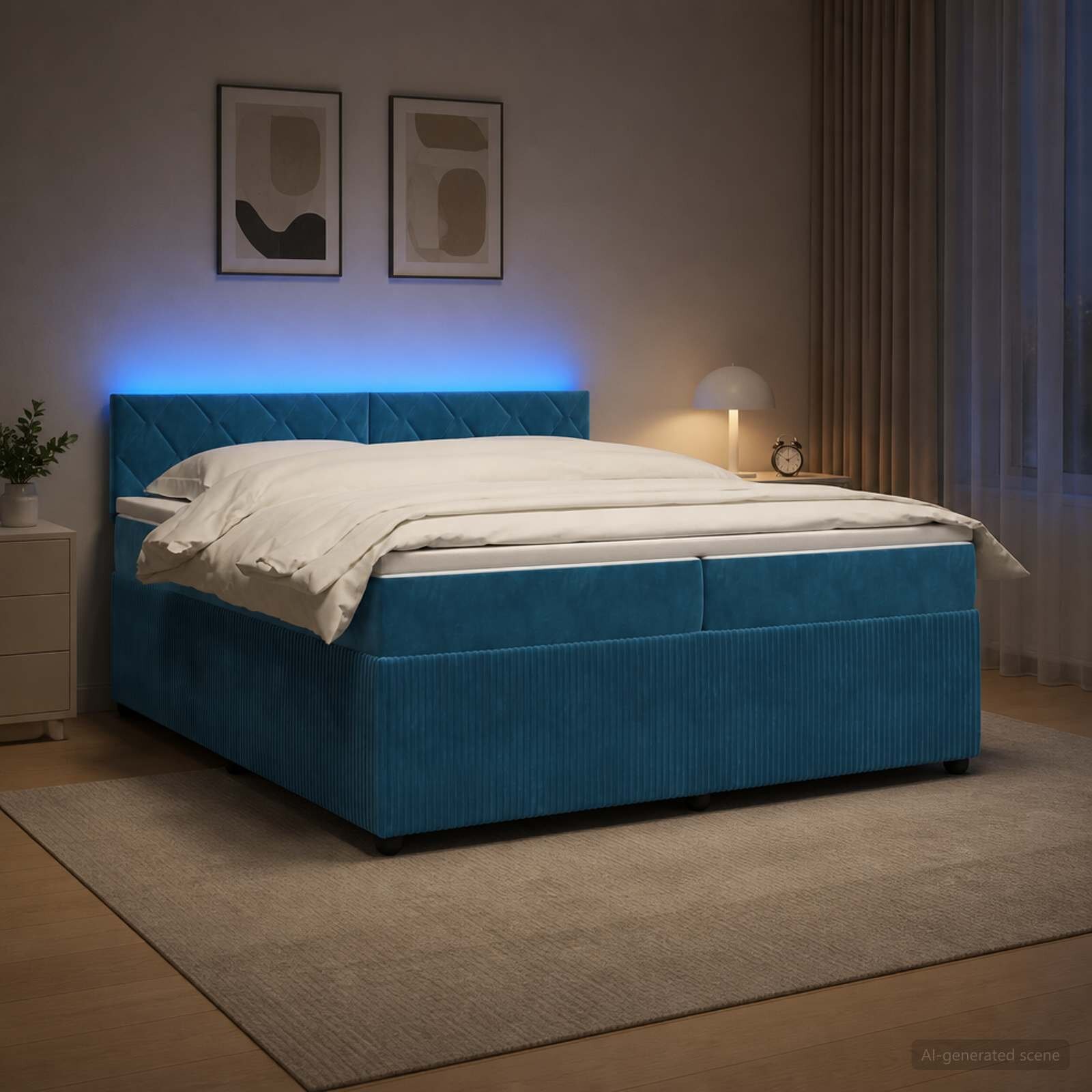 vidaXL Континентално легло с матрак Синьо 200 x 200 cm Кадифе