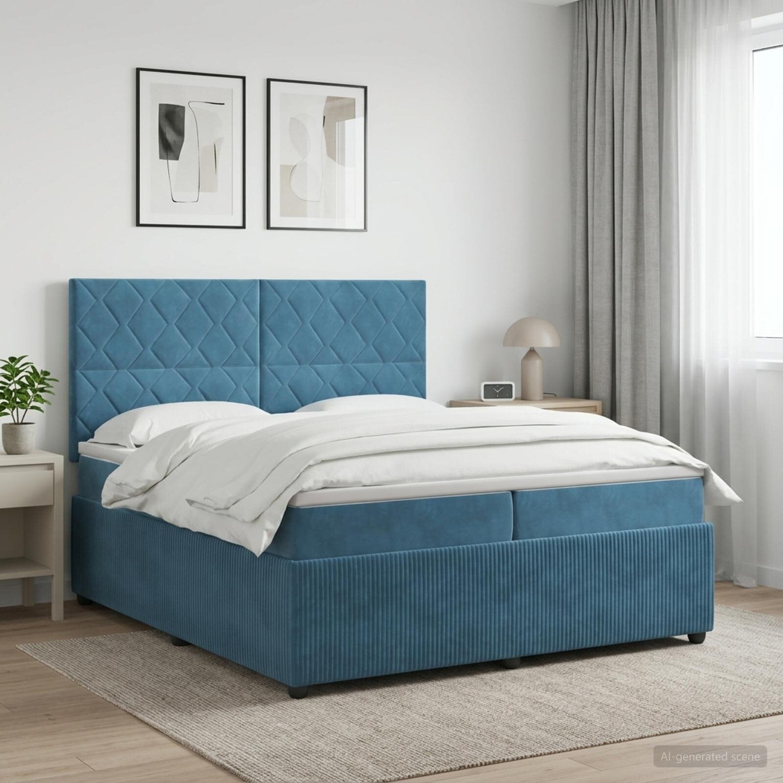 vidaXL Континентално легло с матрак Синьо 200 x 200 cm Кадифе