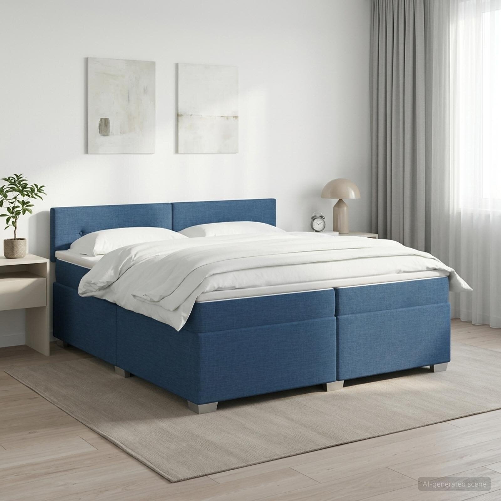 vidaXL Континентално легло с матрак Синьо 200 x 200 cm Текстил