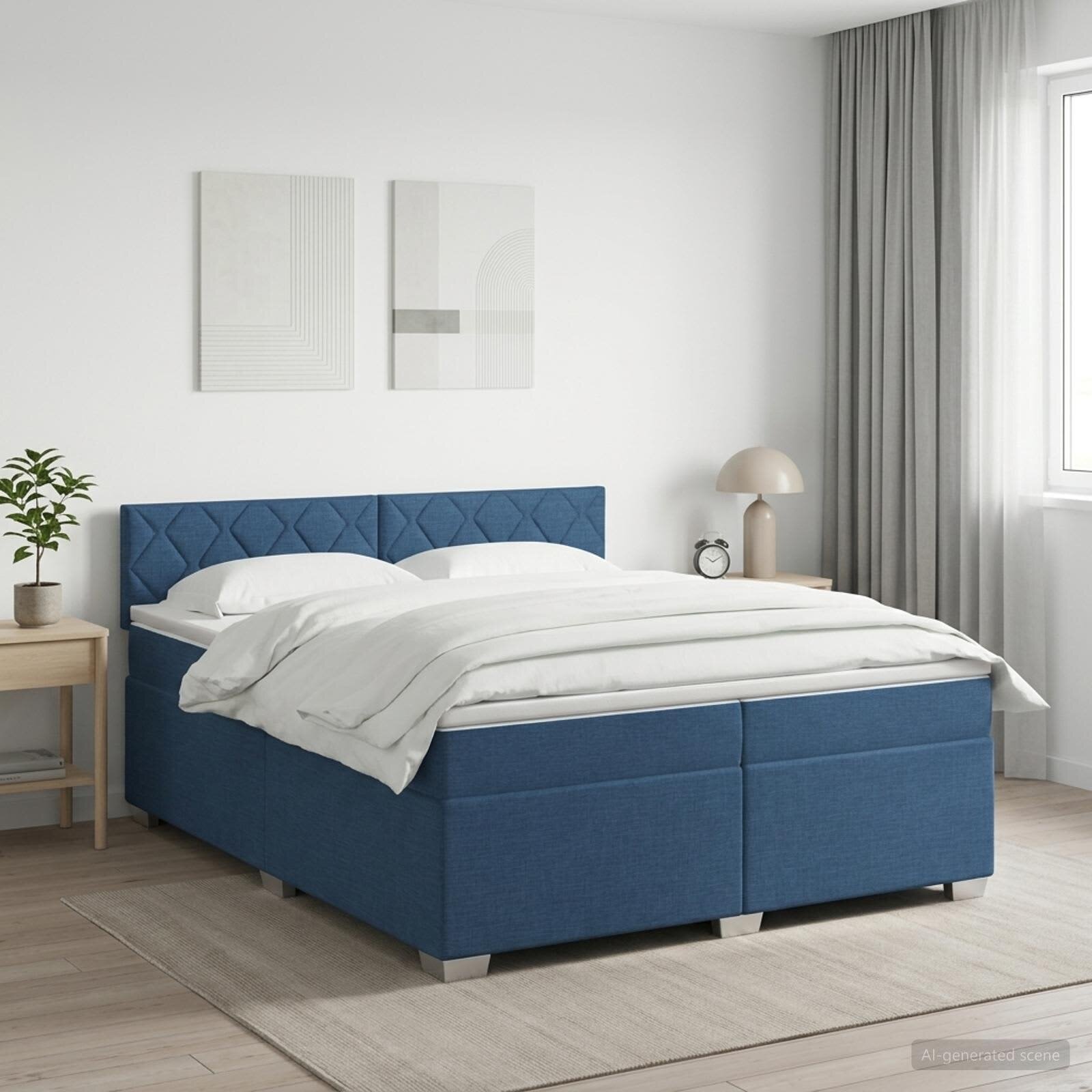 vidaXL Континентално легло с матрак Синьо 200 x 200 cm Текстил