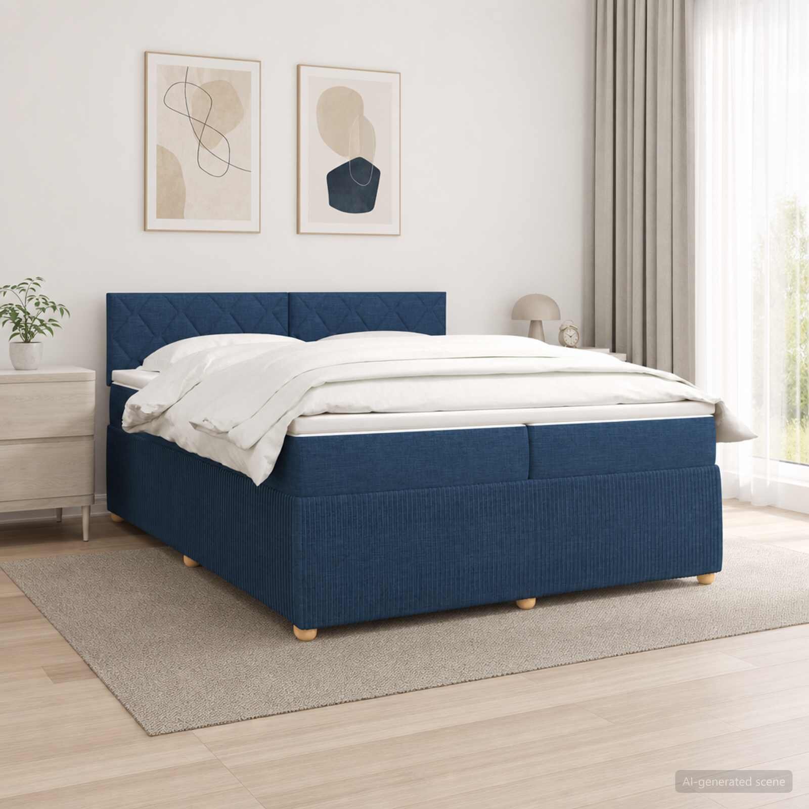 vidaXL Континентално легло с матрак Синьо 200 x 200 cm Текстил