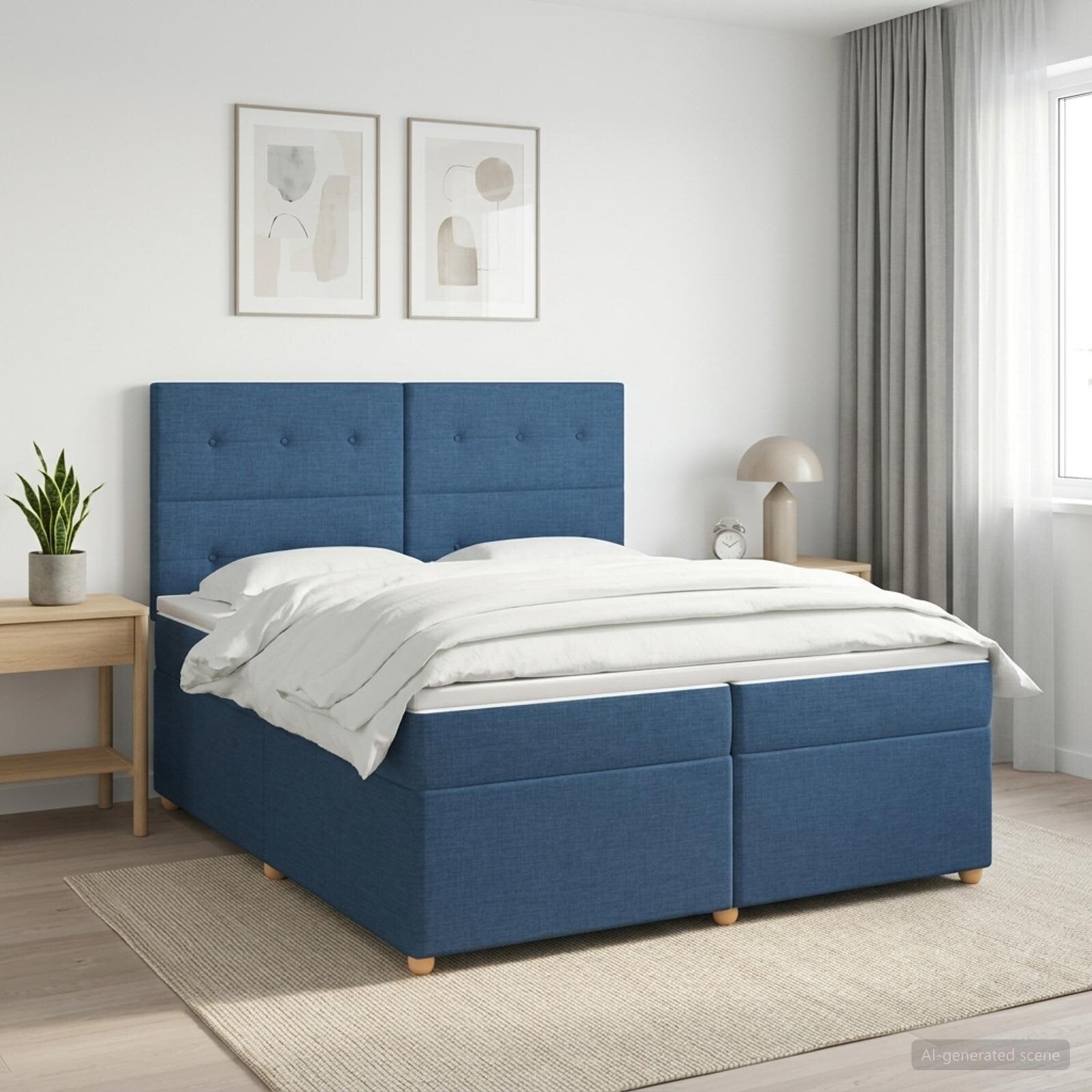 vidaXL Континентално легло с матрак Синьо 200 x 200 cm Текстил