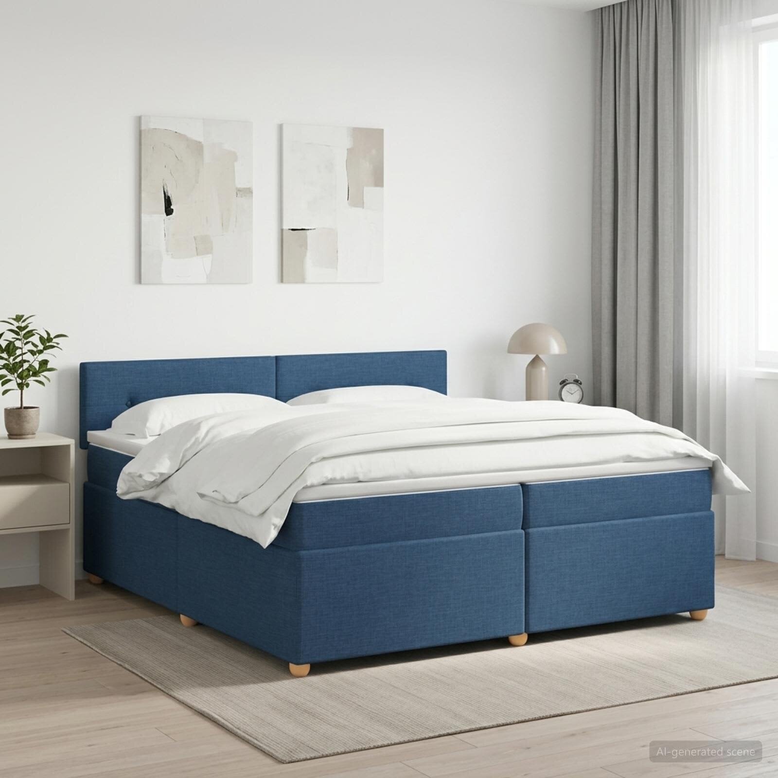 vidaXL Континентално легло с матрак Синьо 200 x 200 cm Текстил