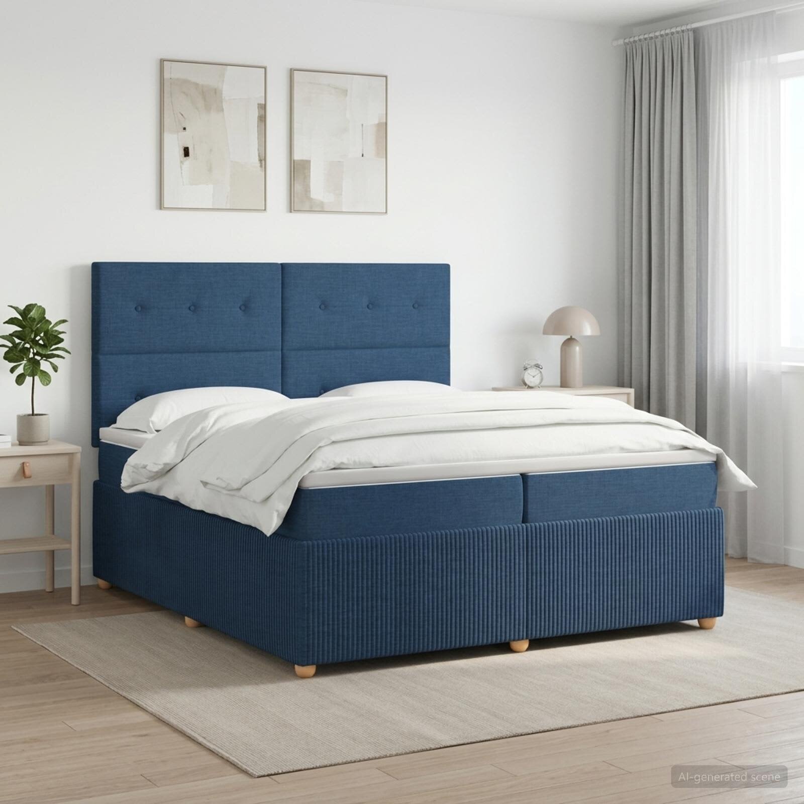 vidaXL Континентално легло с матрак Синьо 200 x 200 cm Текстил