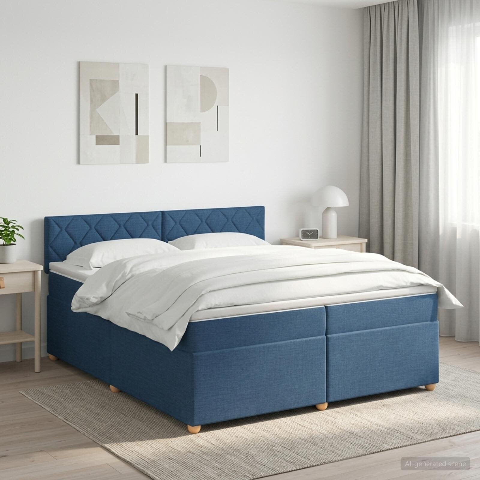 vidaXL Континентално легло с матрак Синьо 200 x 200 cm Текстил