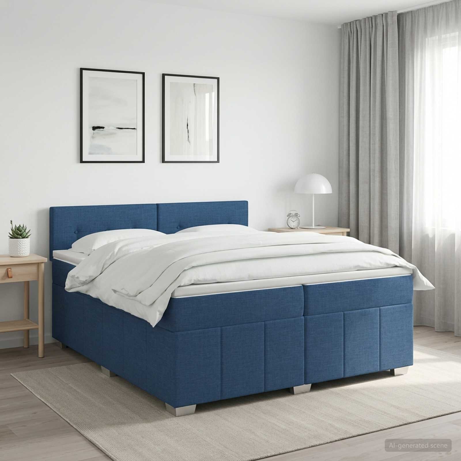 vidaXL Континентално легло с матрак Синьо 200 x 200 cm Текстил