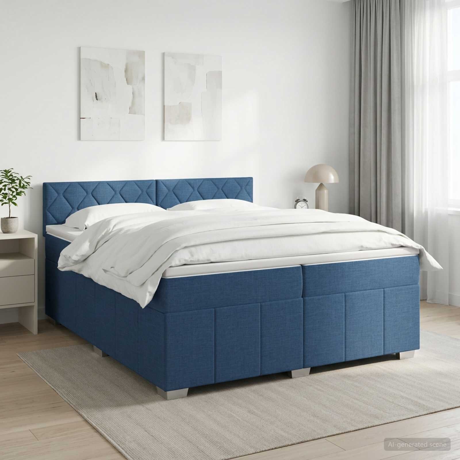 vidaXL Континентално легло с матрак Синьо 200 x 200 cm Текстил