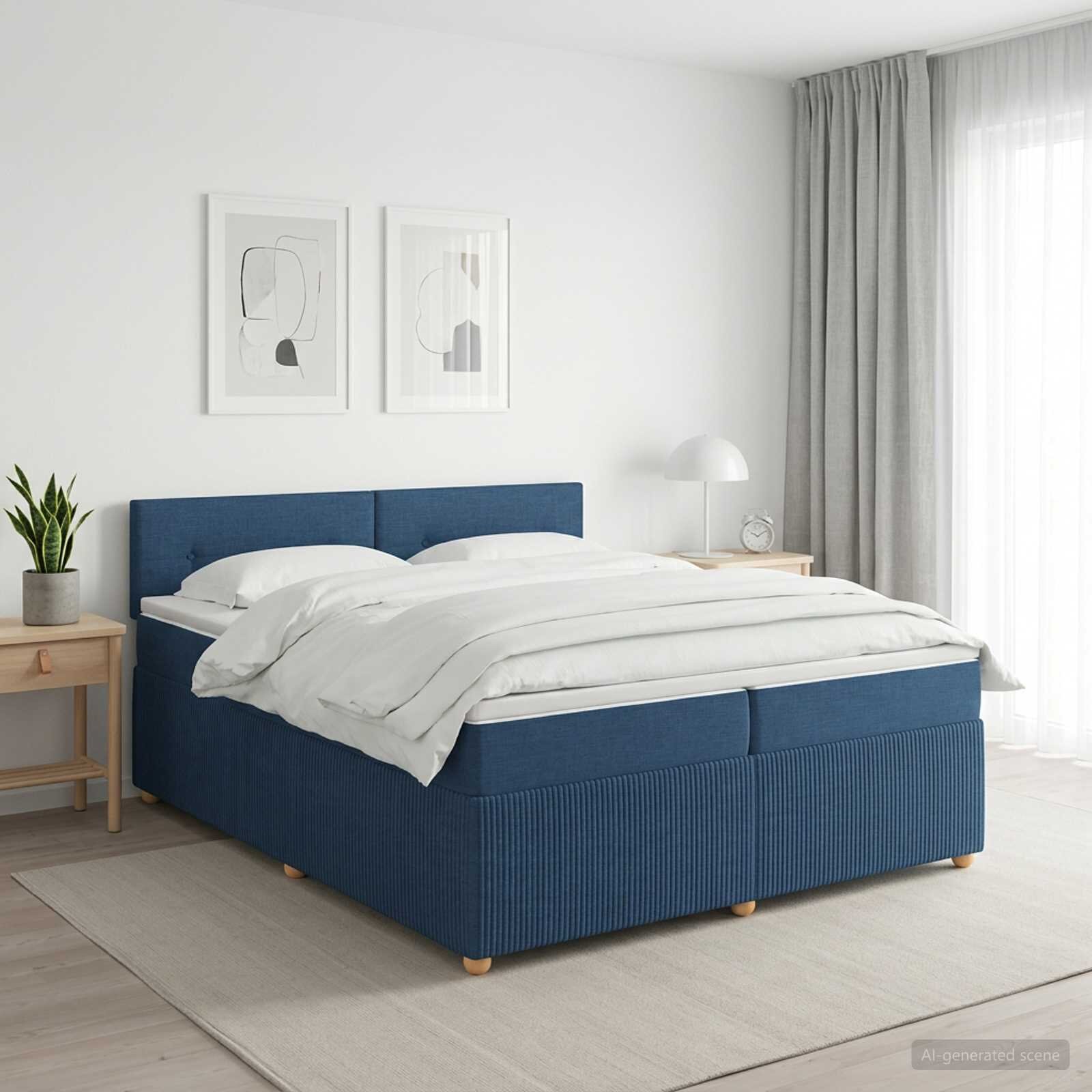 vidaXL Континентално легло с матрак Синьо 200 x 200 cm Текстил
