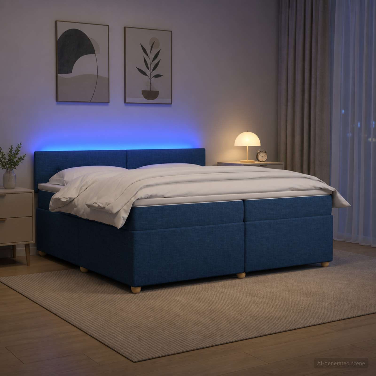 vidaXL Континентално легло с матрак Синьо 200 x 200 cm Текстил