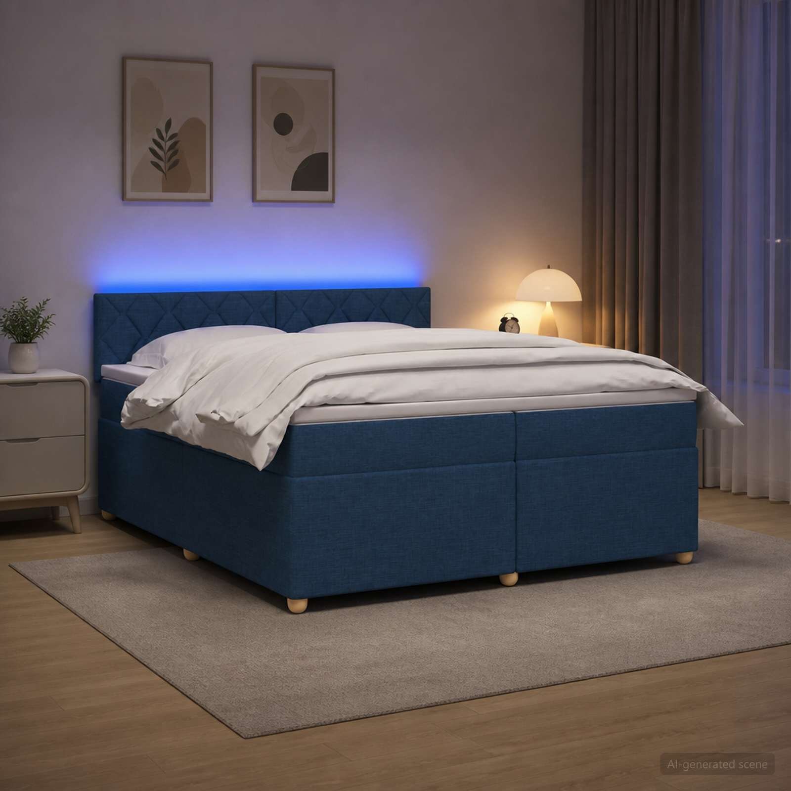 vidaXL Континентално легло с матрак Синьо 200 x 200 cm Текстил