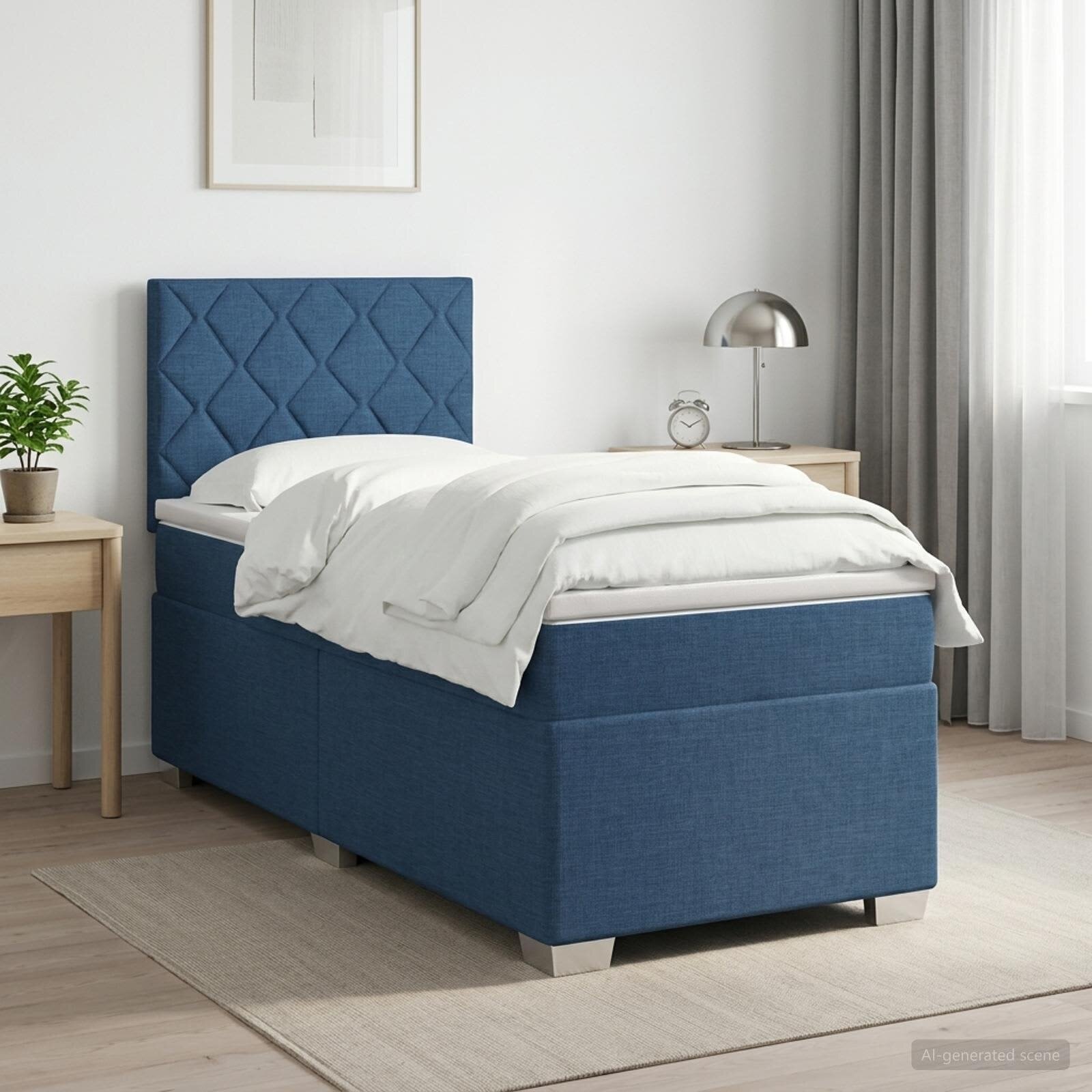 vidaXL Континентално легло с матрак Синьо 90 x 190 cm Текстил