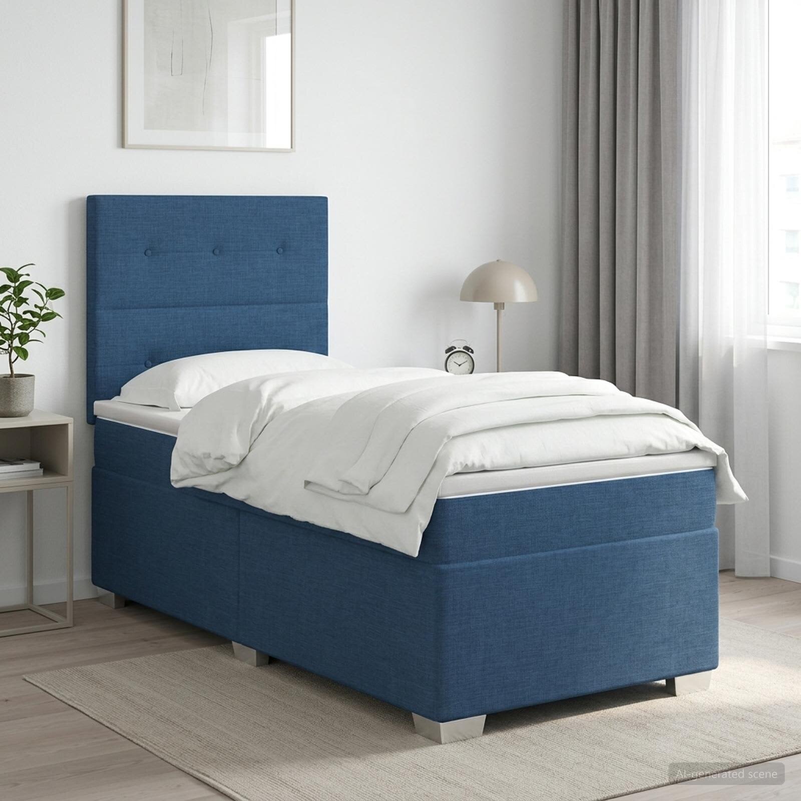 vidaXL Континентално легло с матрак Синьо 90 x 190 cm Текстил