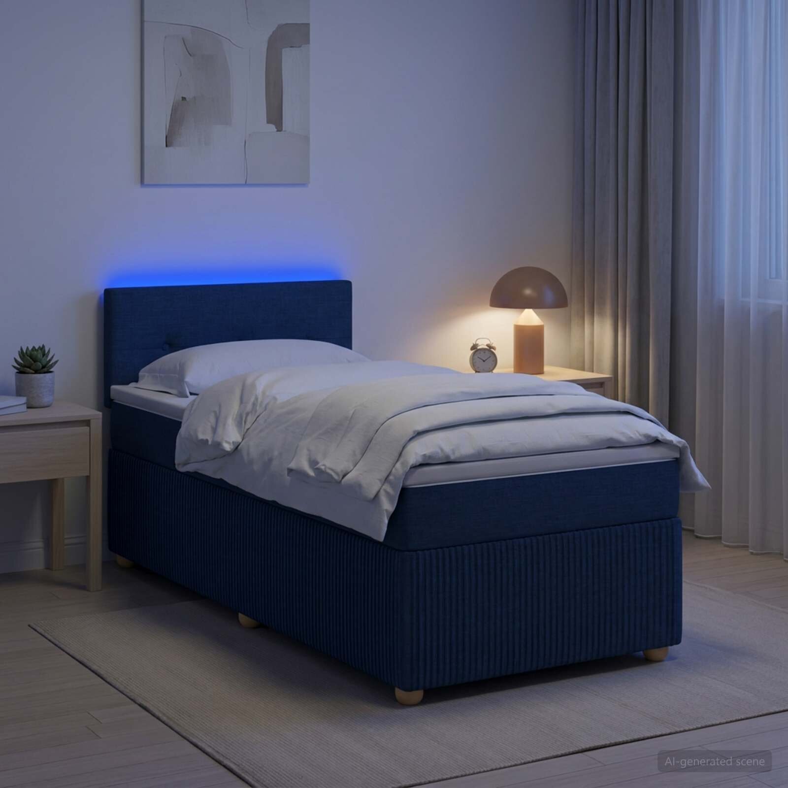 vidaXL Континентално легло с матрак Синьо 90 x 190 cm Текстил