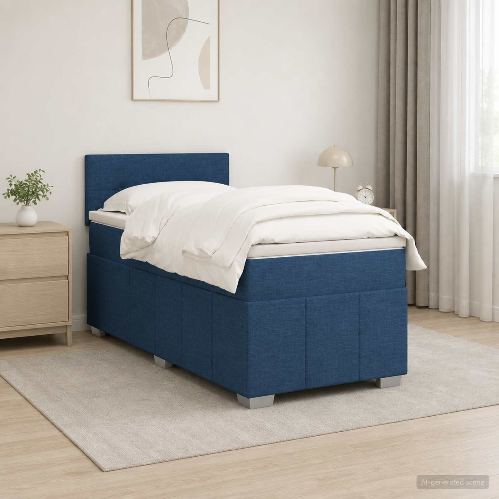 vidaXL Континентално легло с матрак Синьо 90 x 200 cm Текстил