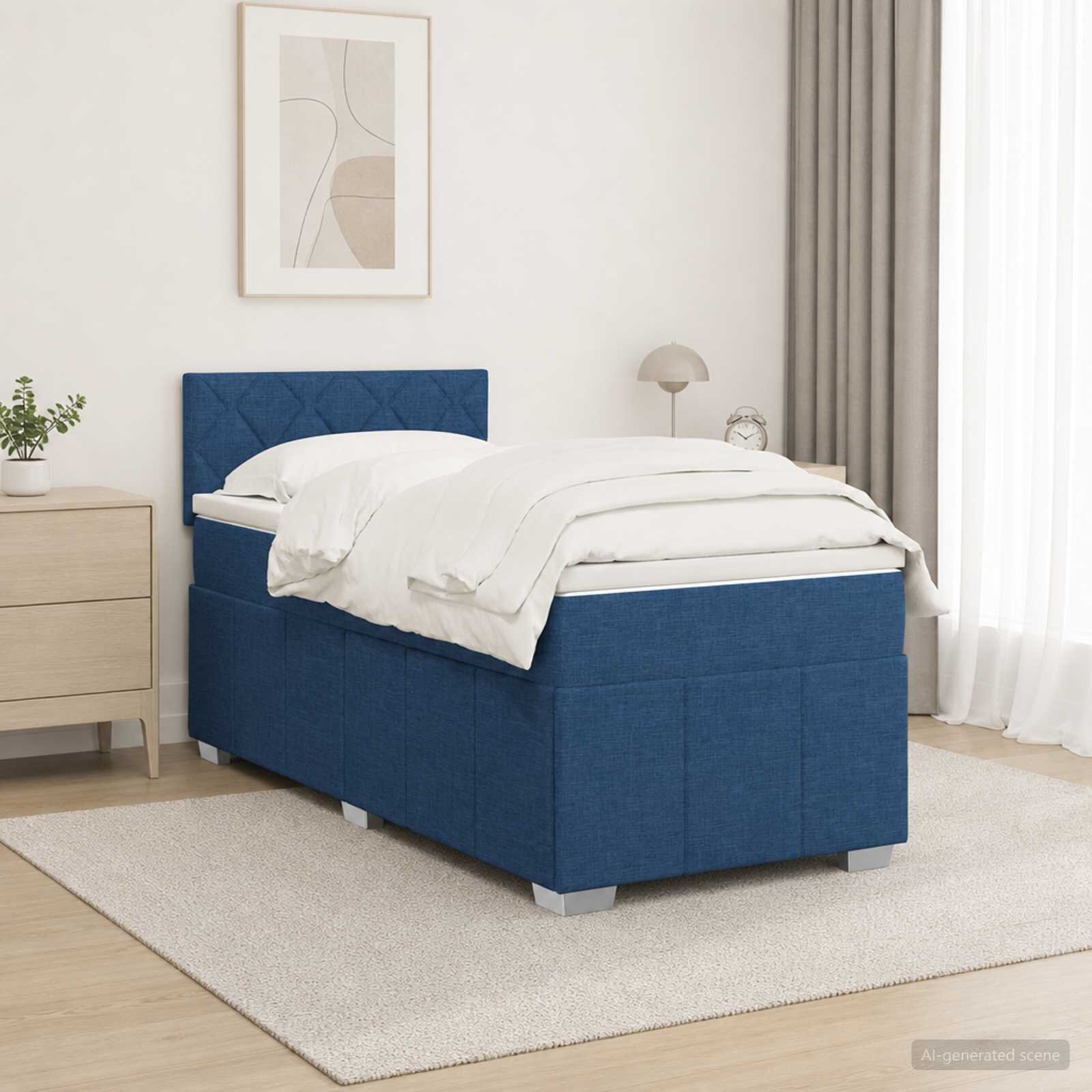 vidaXL Континентално легло с матрак Синьо 90 x 200 cm Текстил