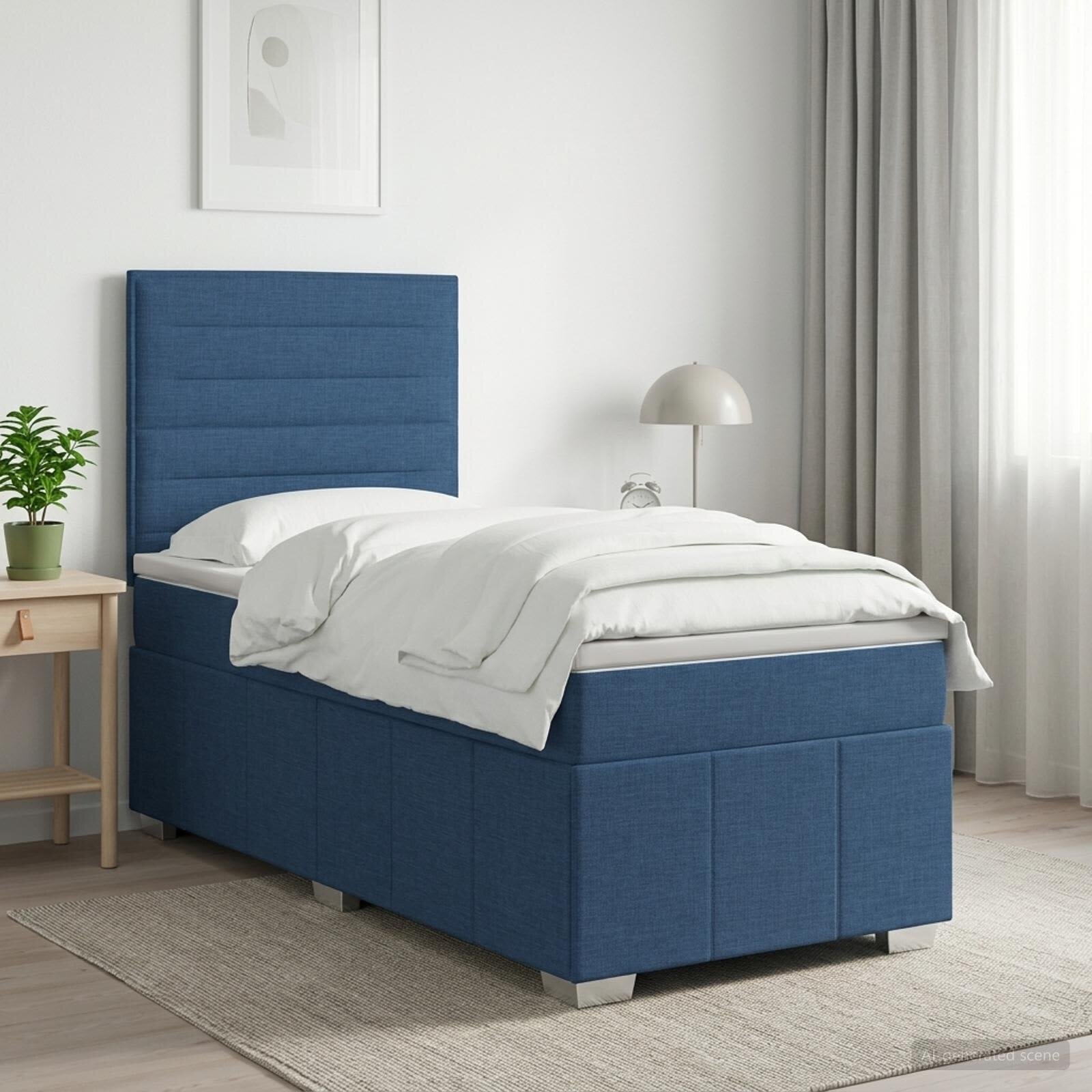 vidaXL Континентално легло с матрак Синьо 90 x 200 cm Текстил