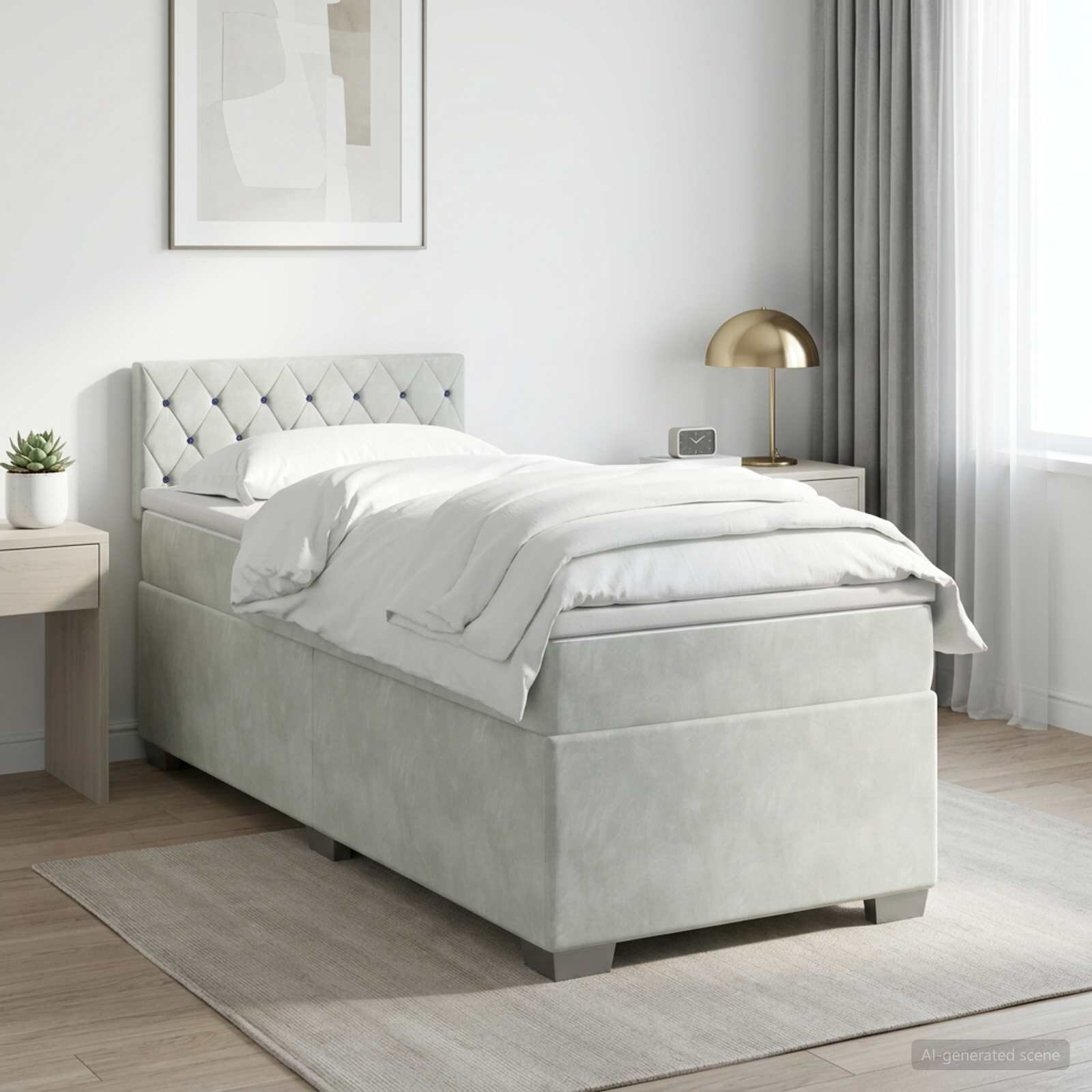 vidaXL Континентално легло с матрак Светлосиво 90 x 190 cm Кадифе